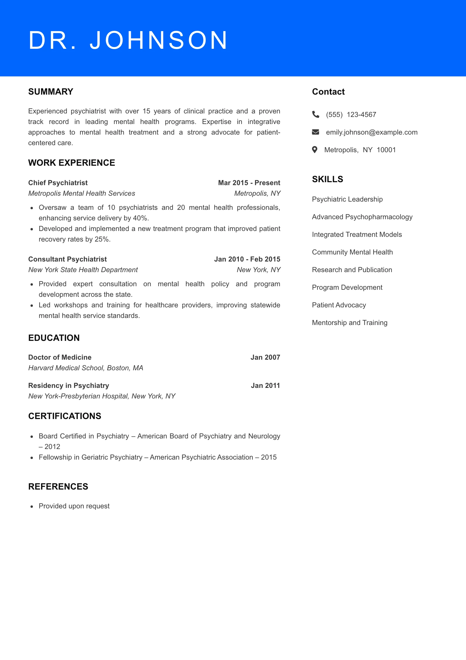 Senior Level Resume Preview