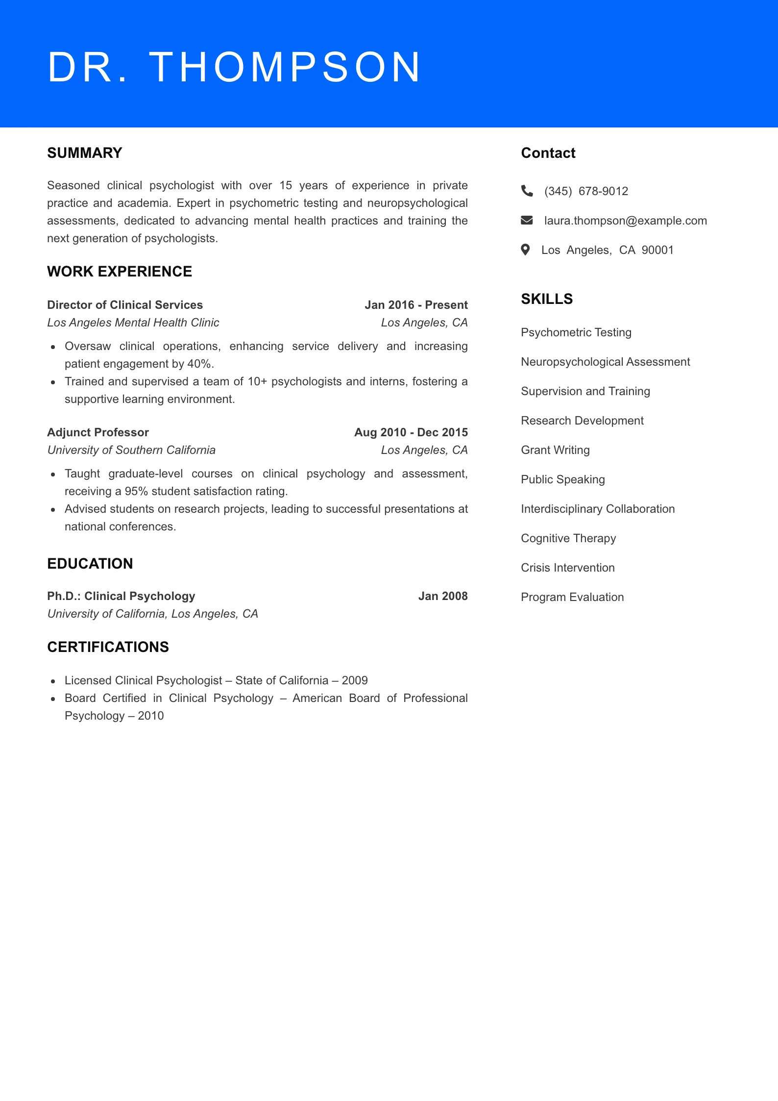 Senior Level Resume Preview