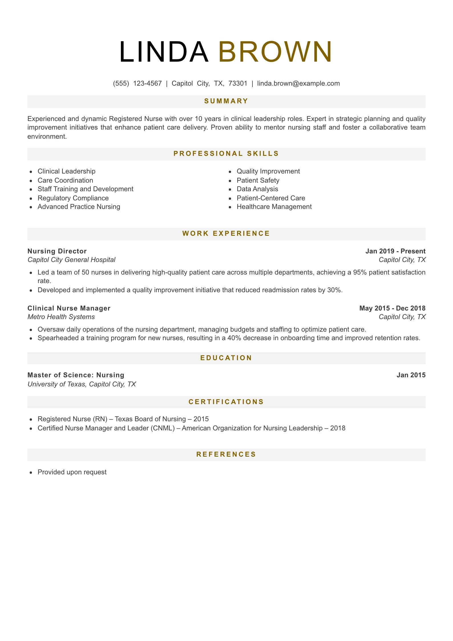 Senior Level Registered Nurse Resume Example