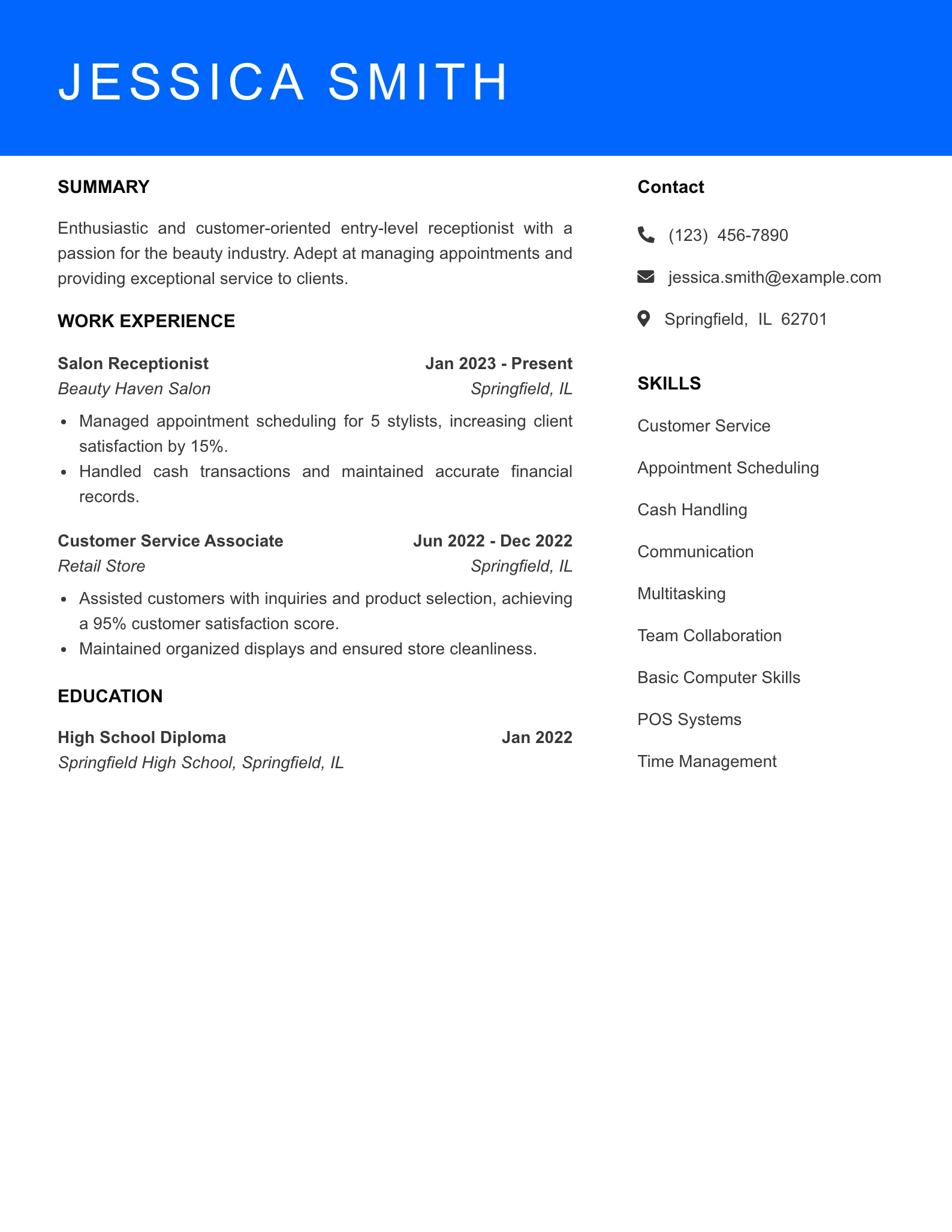 Selected Salon Receptionist Resume
