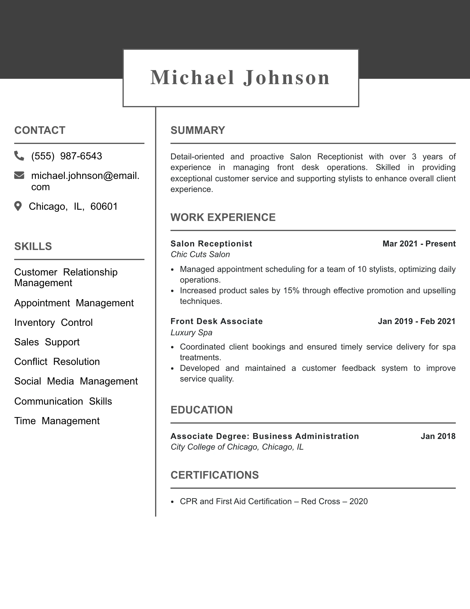 Mid Level Salon Receptionist Resume Example