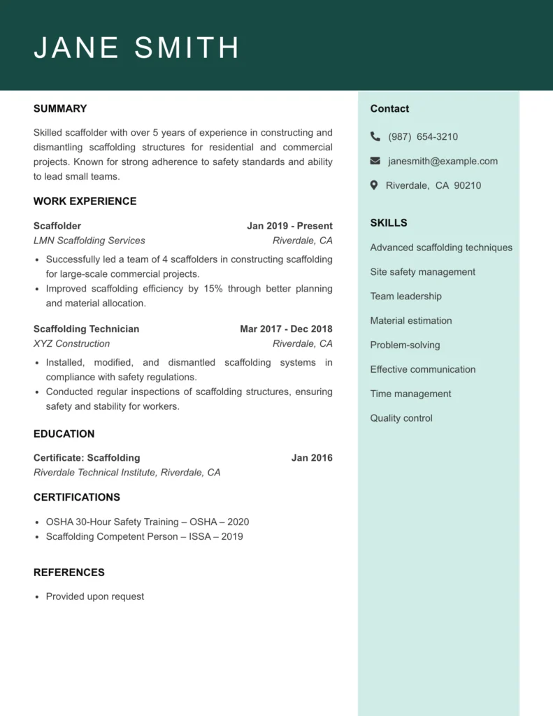 Scaffolder Resume Template
