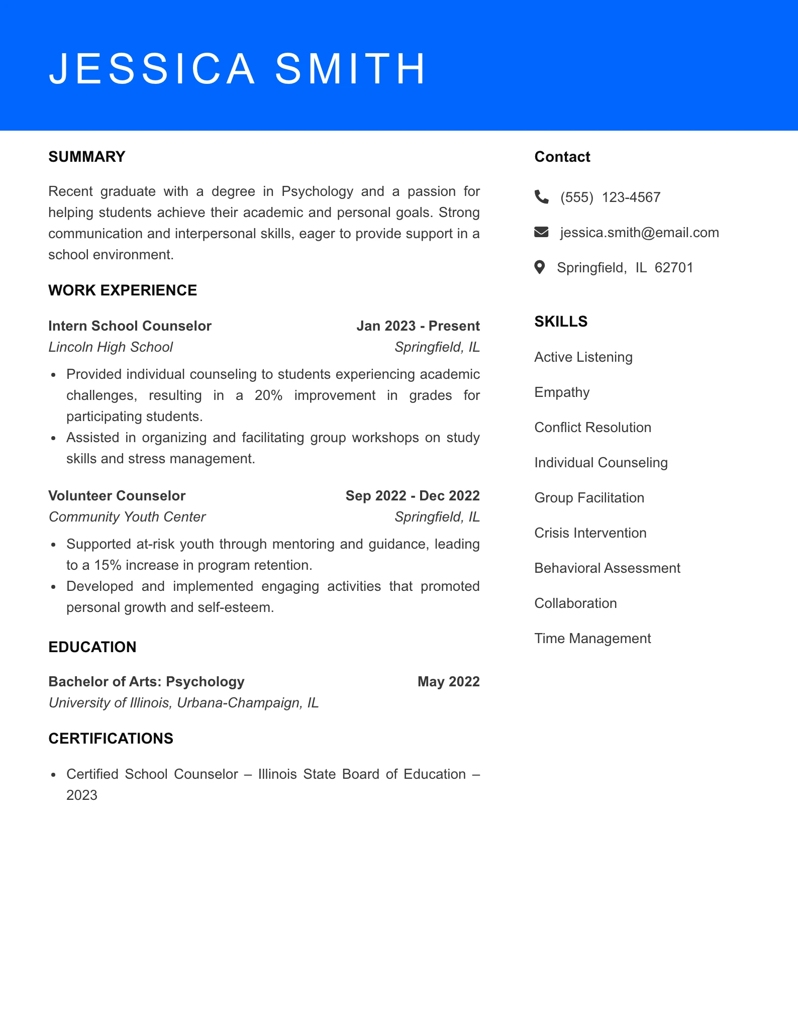 Selected School Counselor Resume