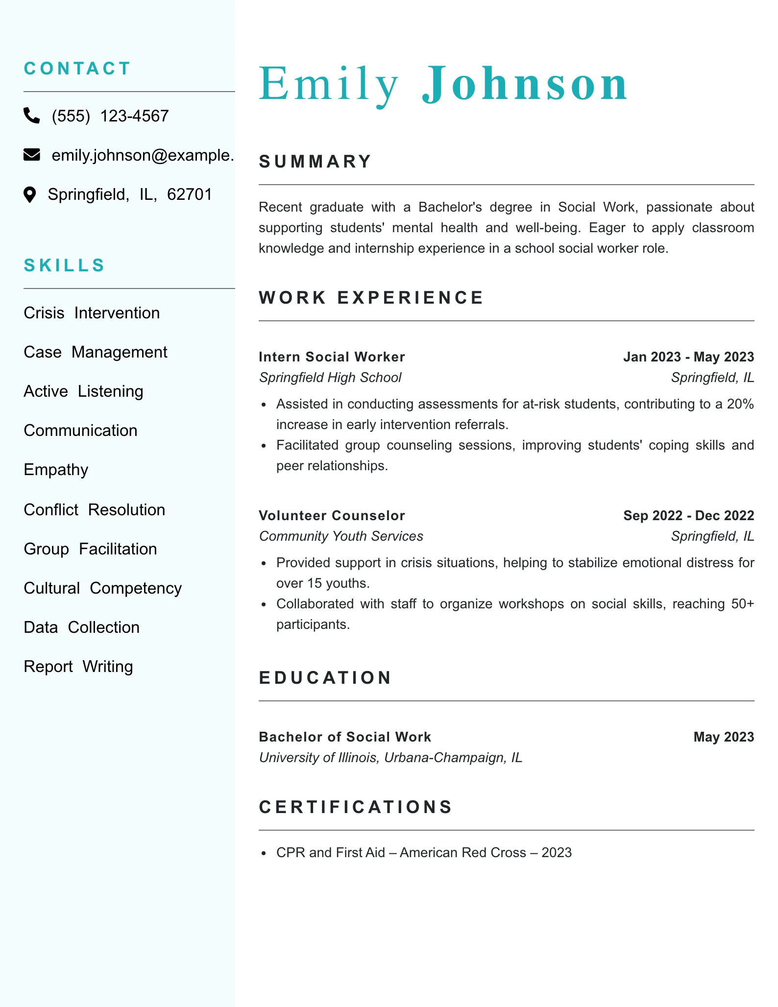 Entry Level School Social Worker Resume Example