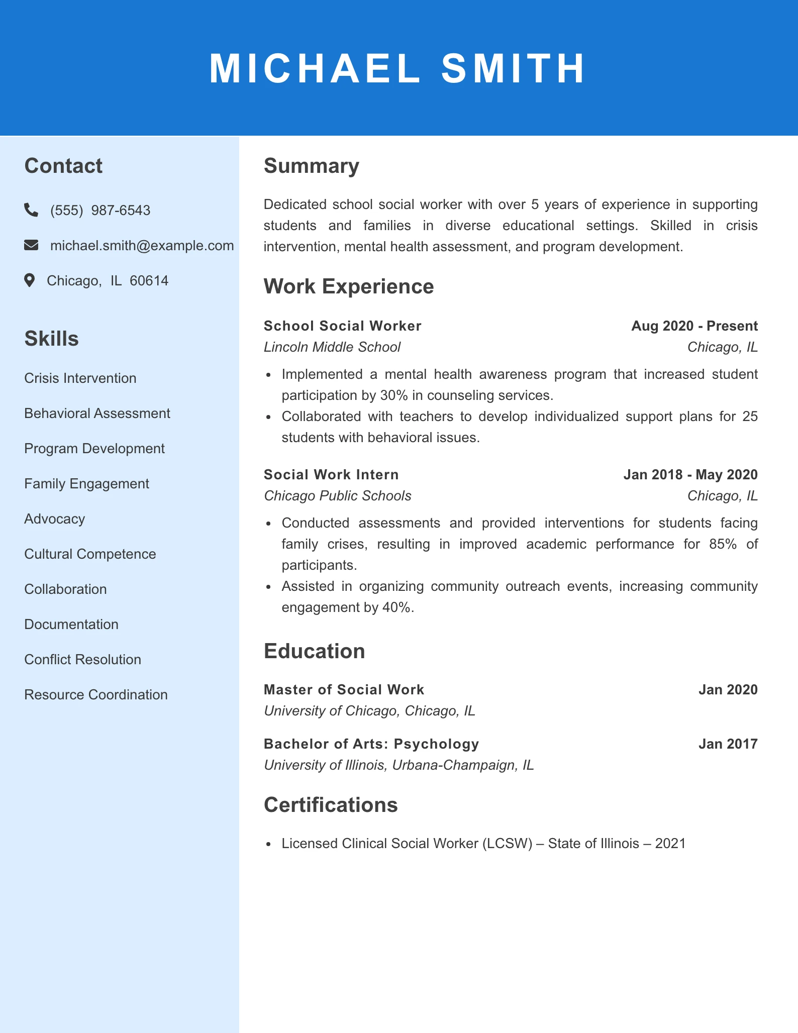 Mid Level School Social Worker Resume Example
