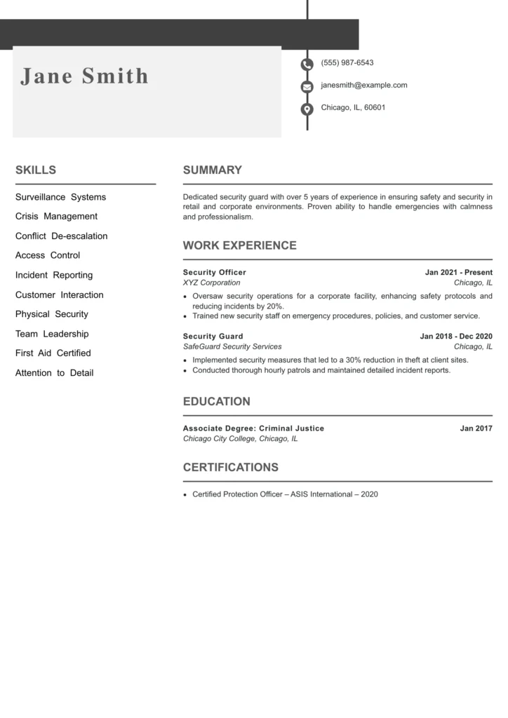 Security Guard Resume Template