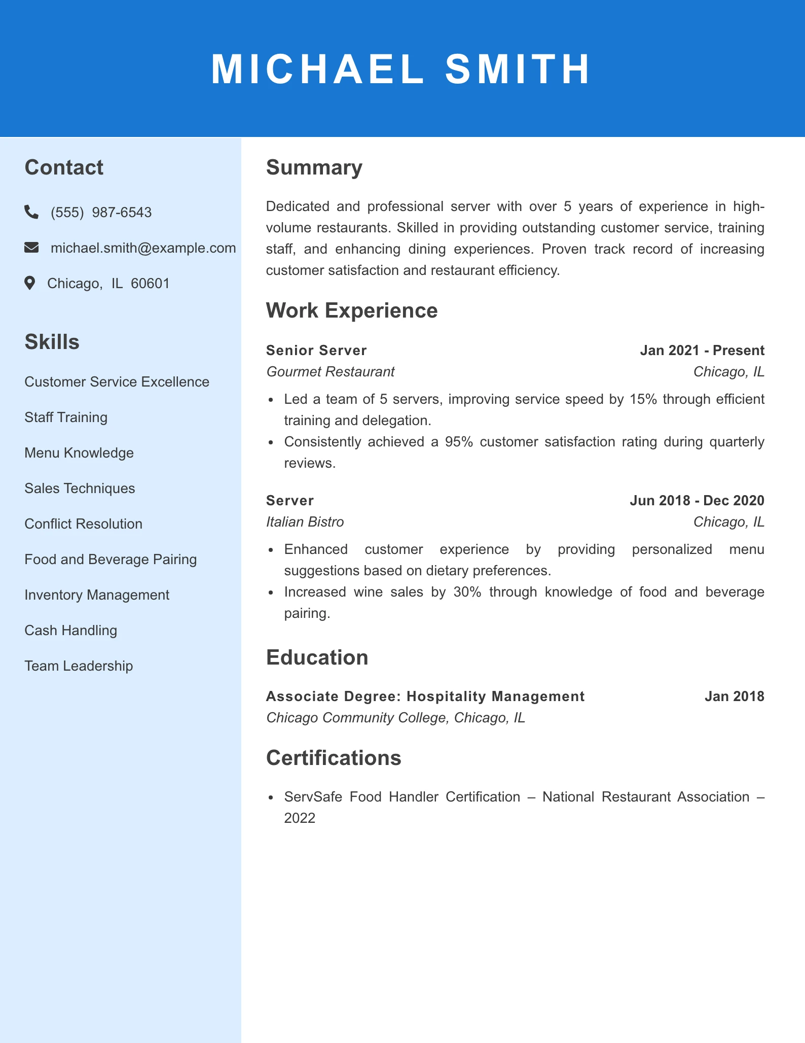 Mid Level Server Waiter Waitress Resume Example
