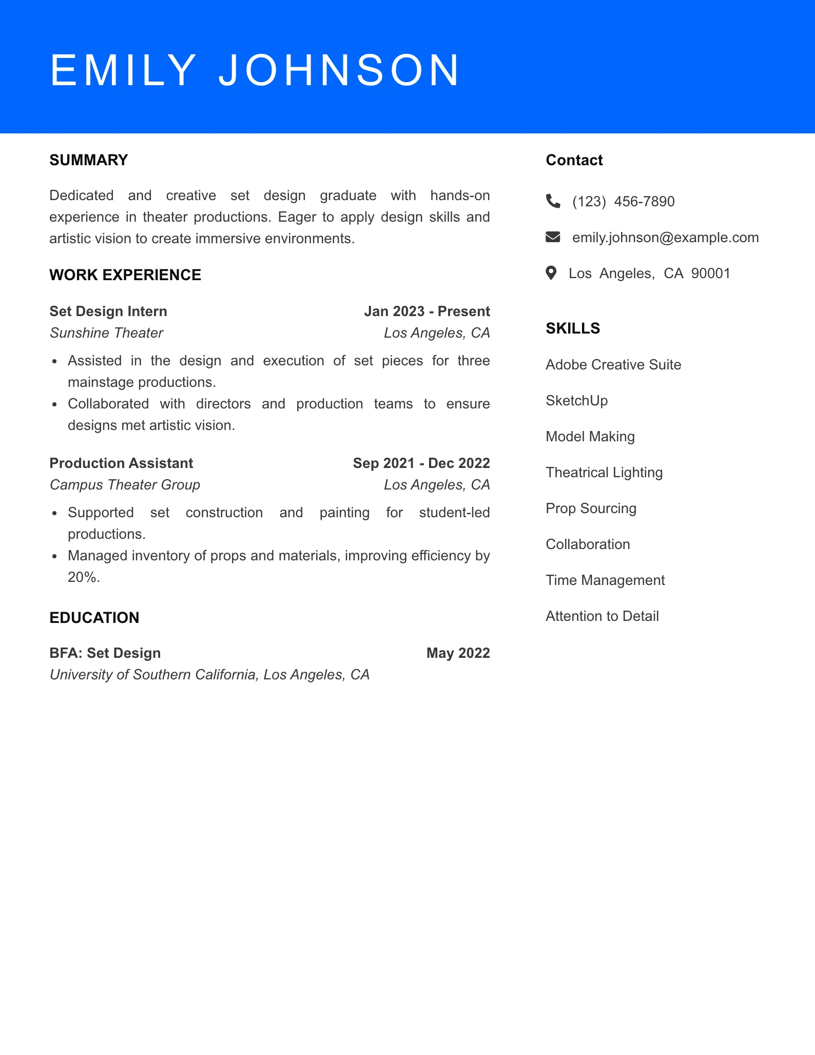 Selected Set Designer Resume