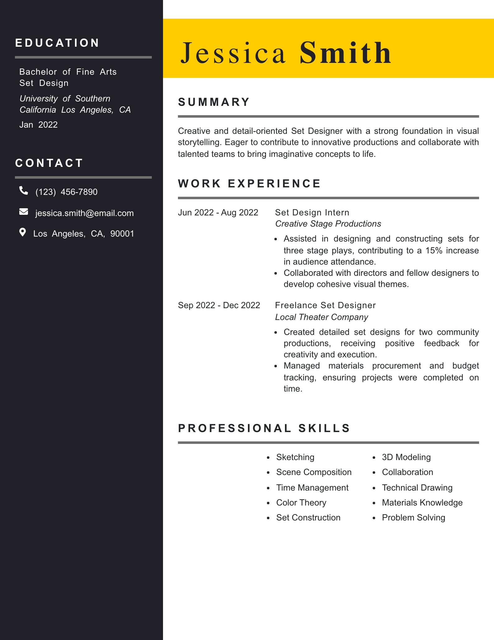 Entry Level Set Designer Resume Example