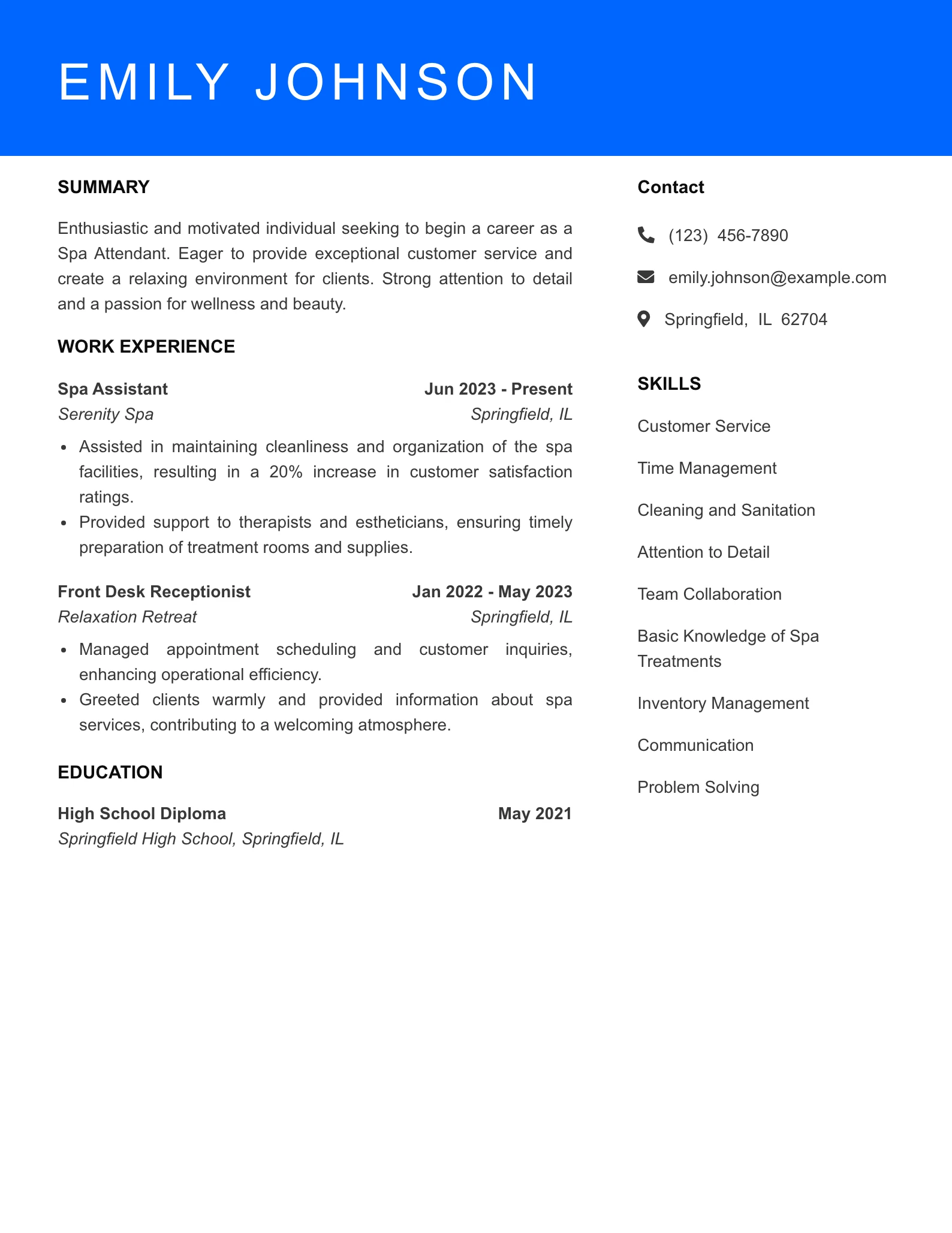 Selected Spa Attendant Resume