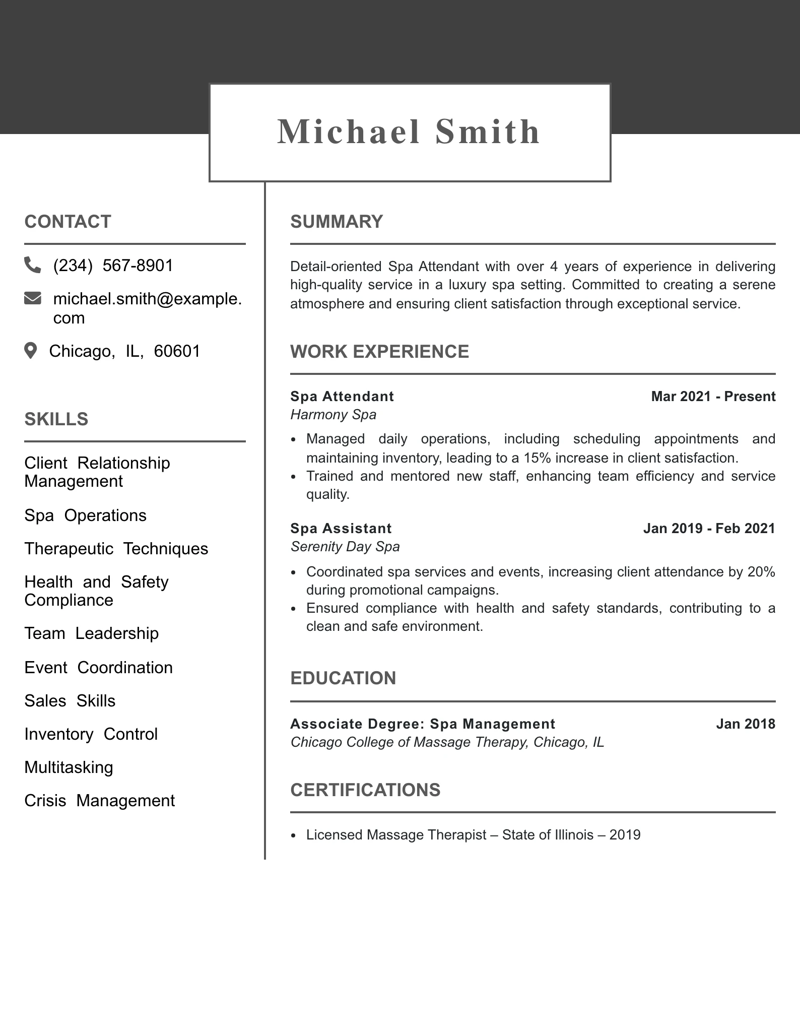 Mid Level Spa Attendant Resume Example