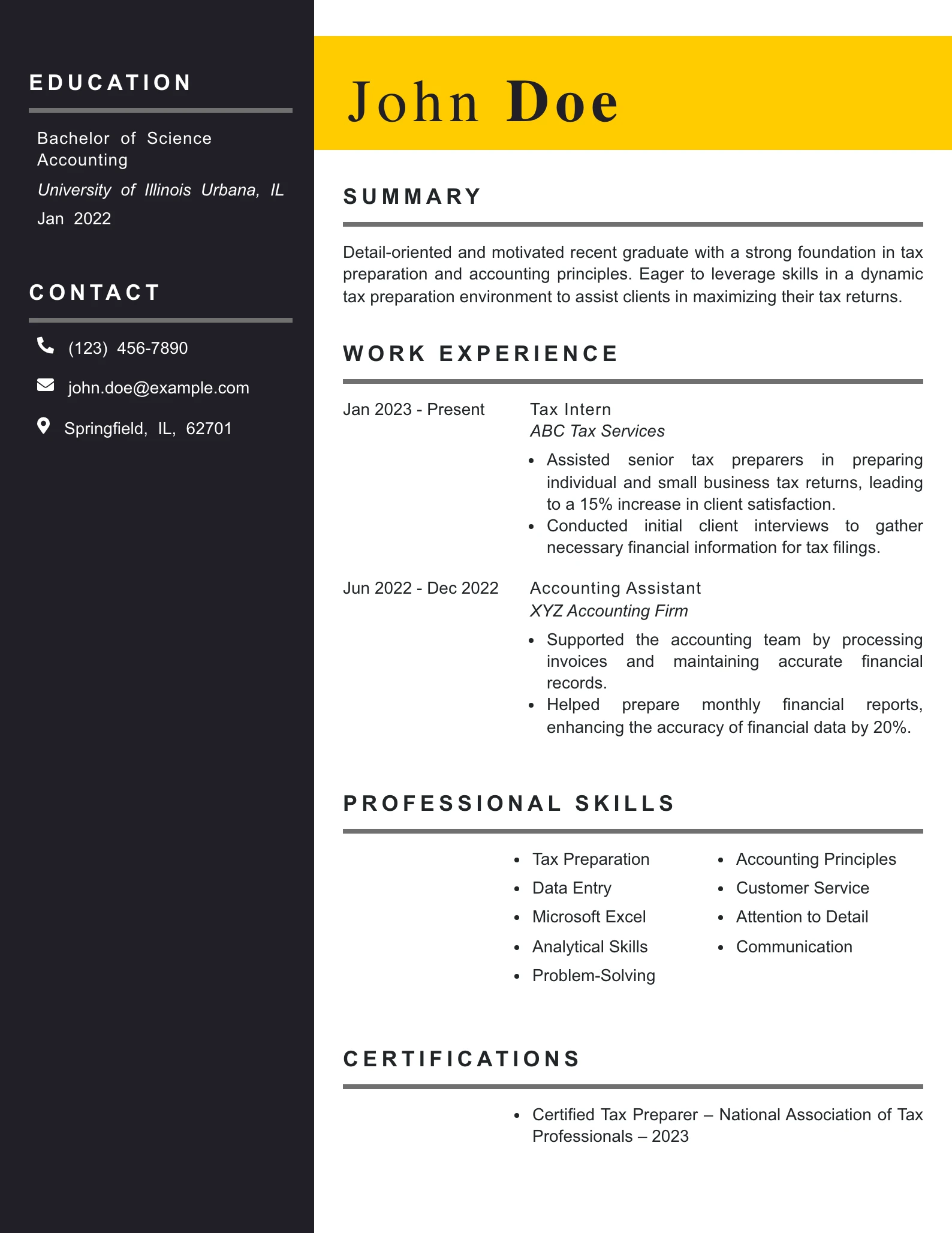 Entry Level Tax Preparer Resume Example