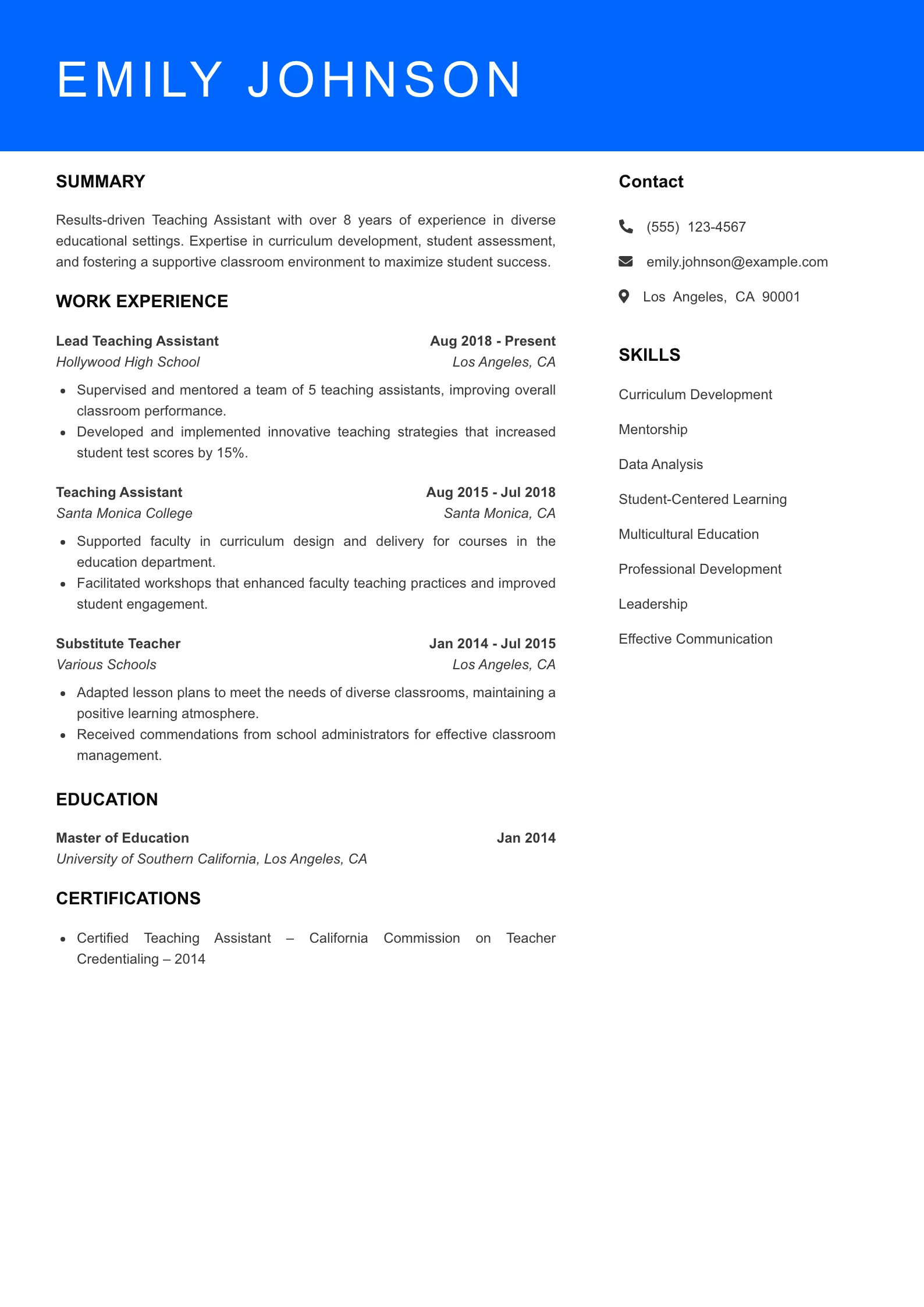 Senior Level Resume Preview