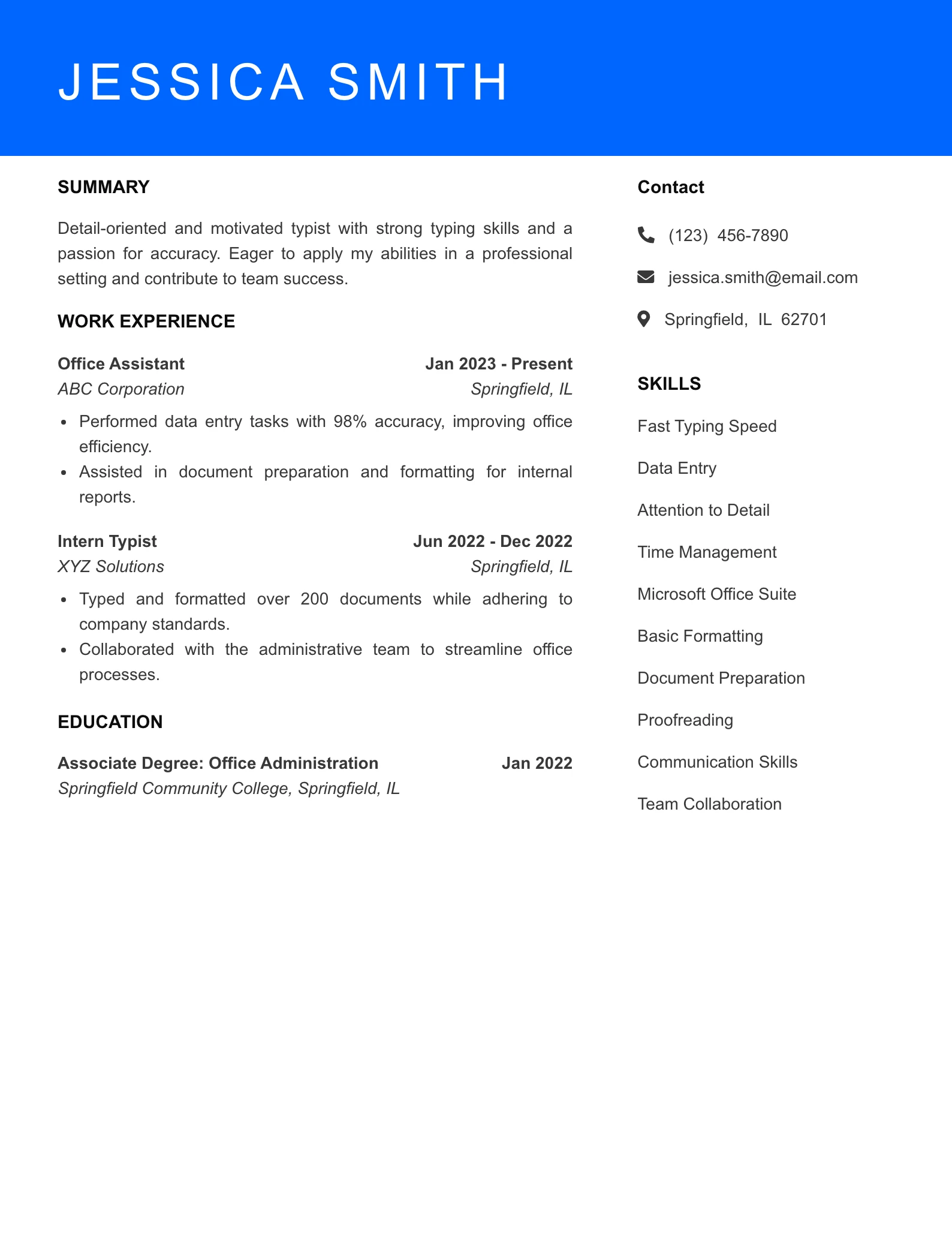 Selected Typist Resume