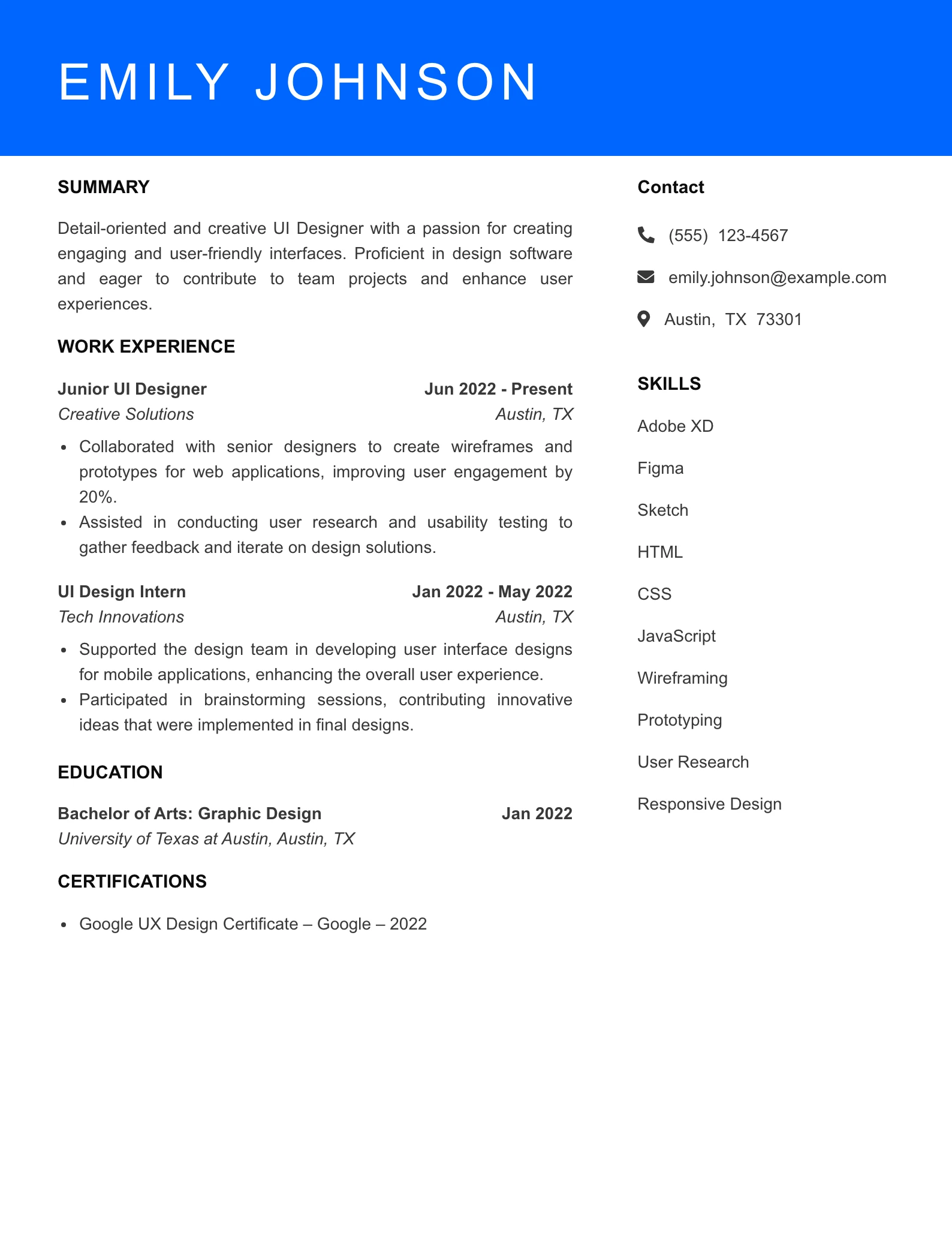 Selected UI Designer Resume
