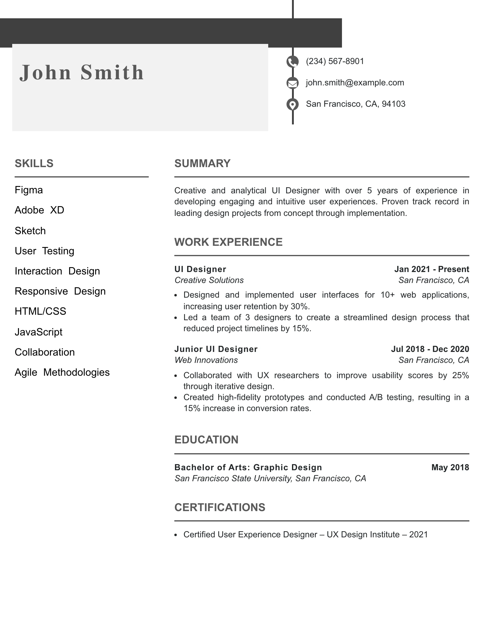Mid Level UI Designer Resume Example