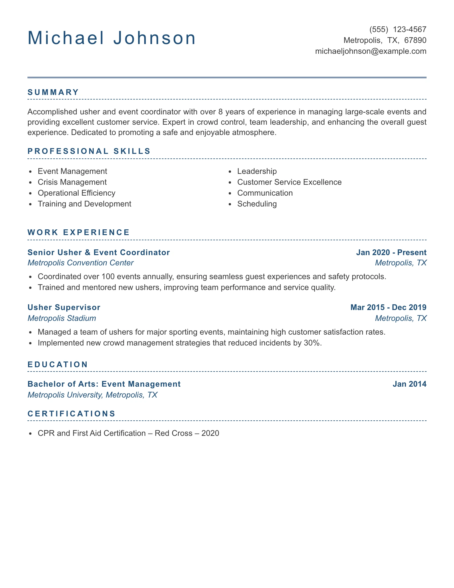 Senior Level Usher Resume Example