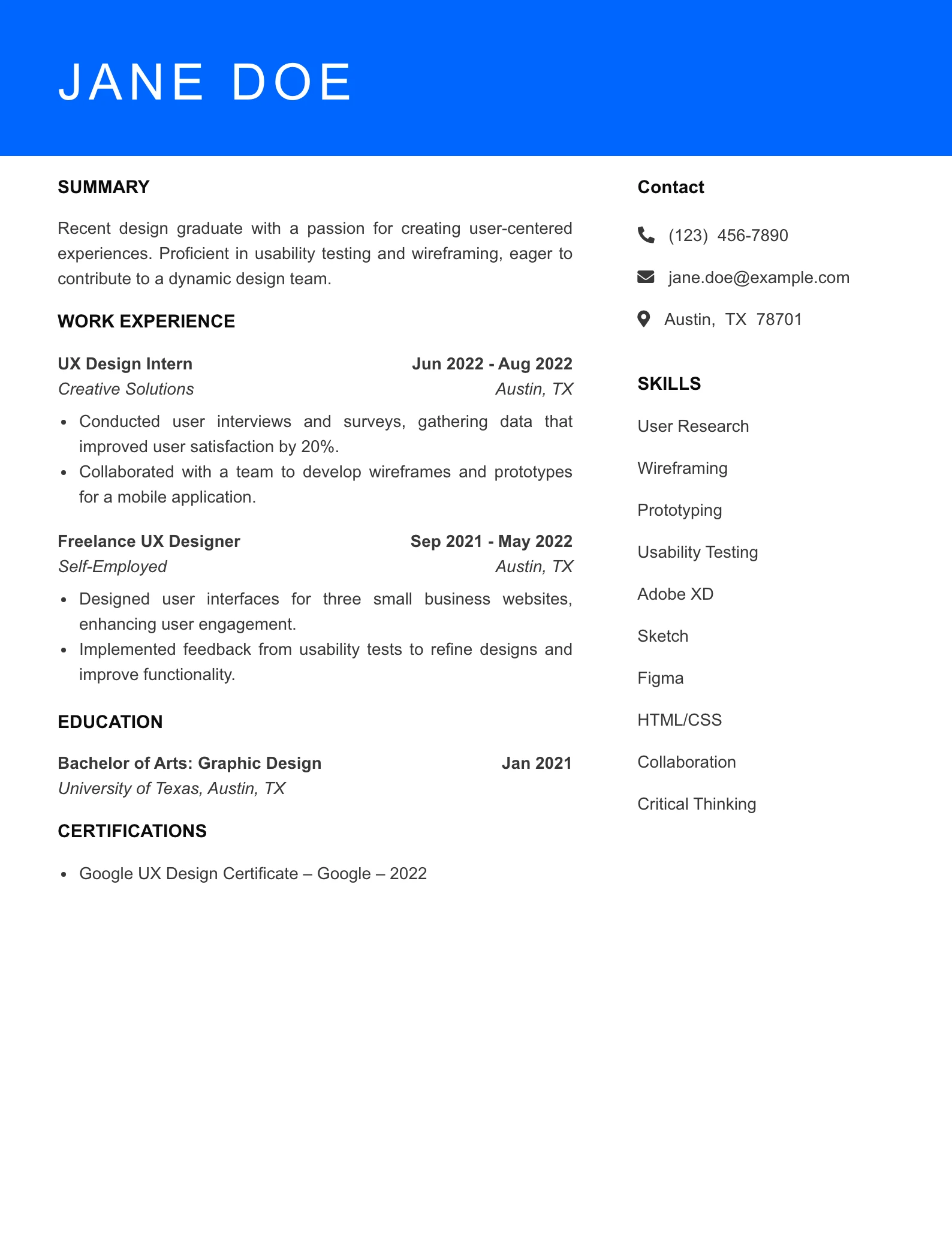 Selected UX Designer Resume