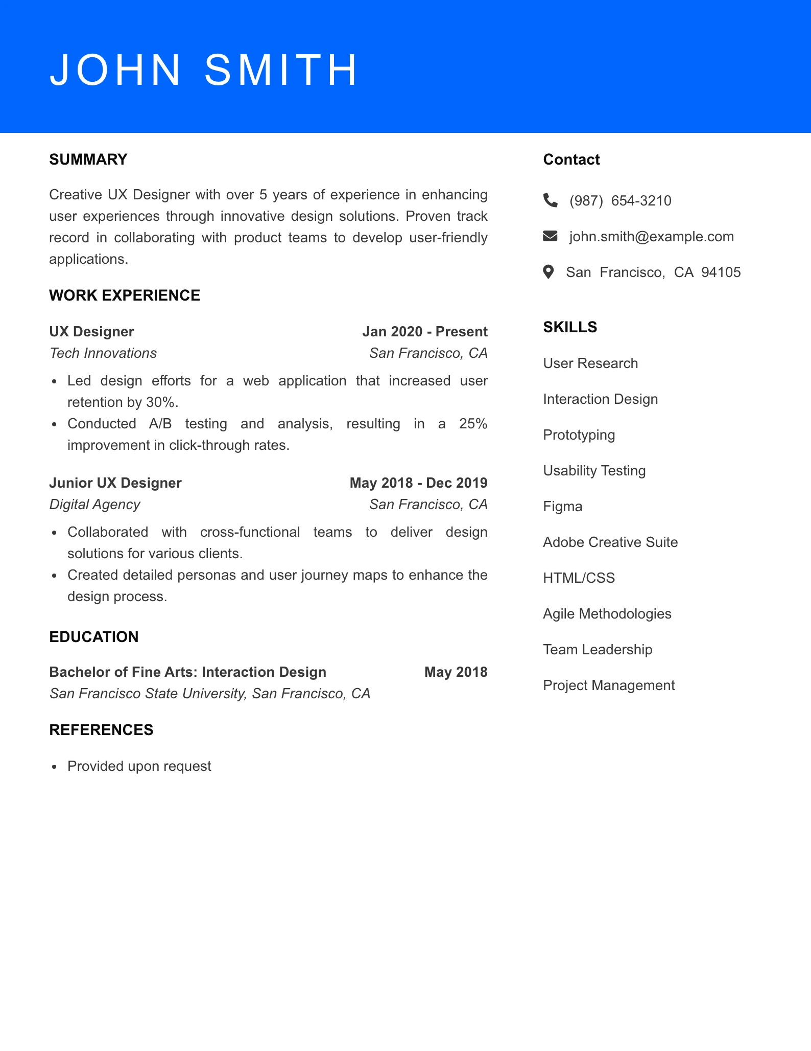 Mid Level UX Designer Resume Sample
