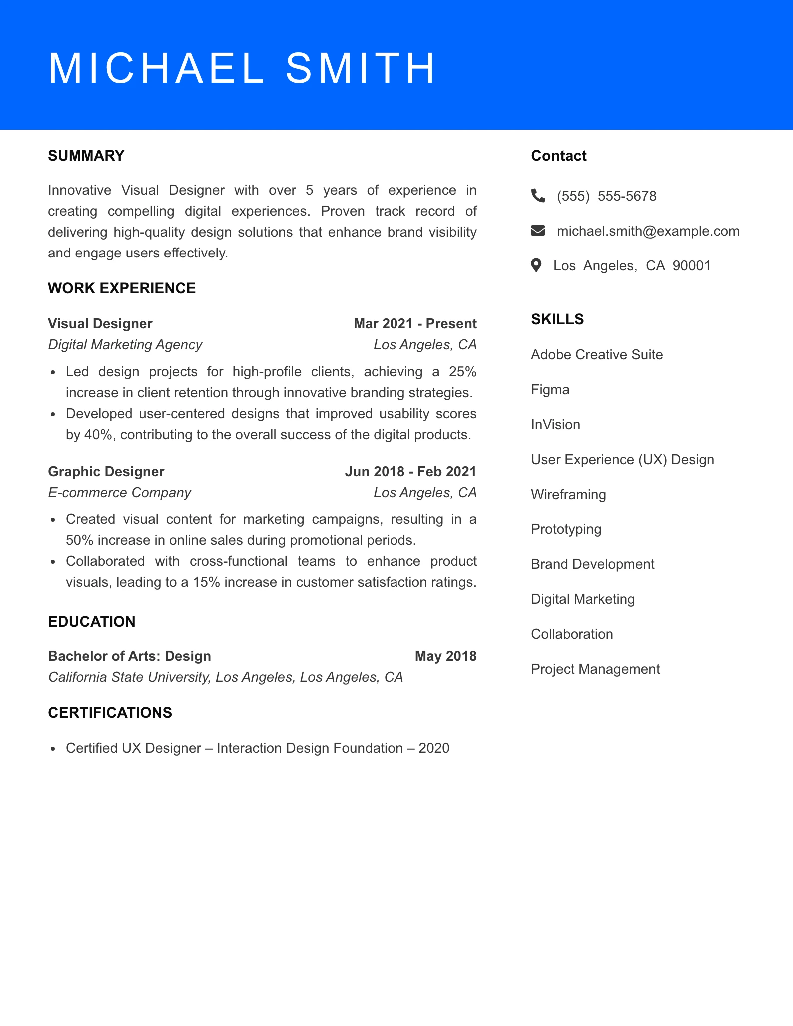 Mid Level Visual Designer Resume Sample