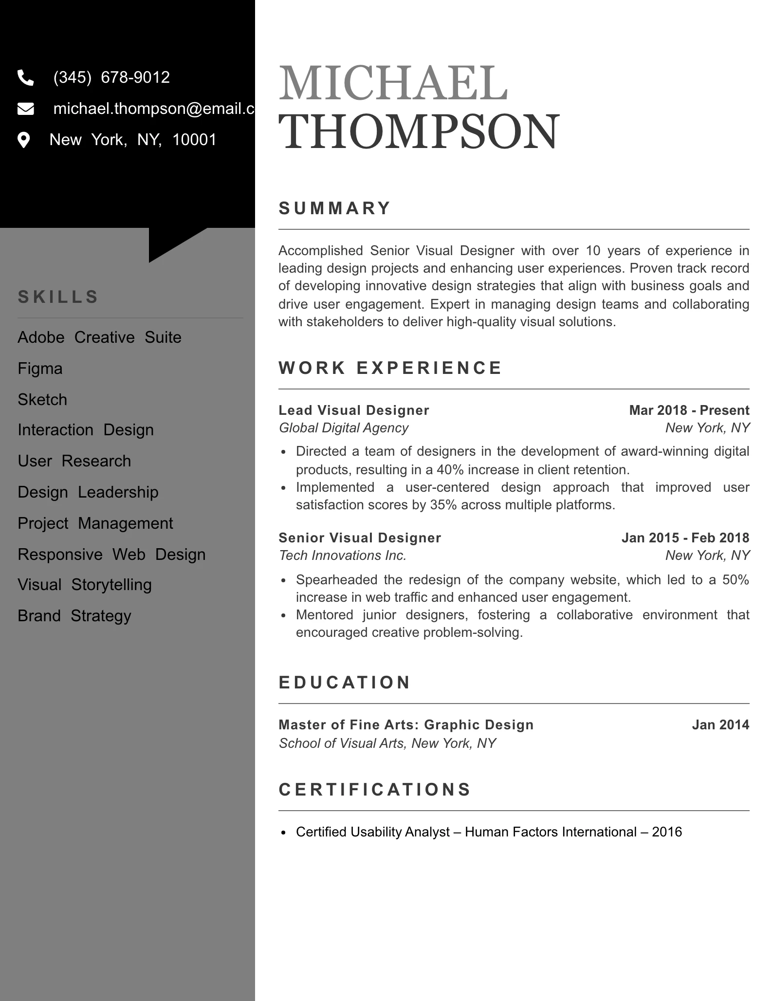 Senior Level Visual Designer Resume Example