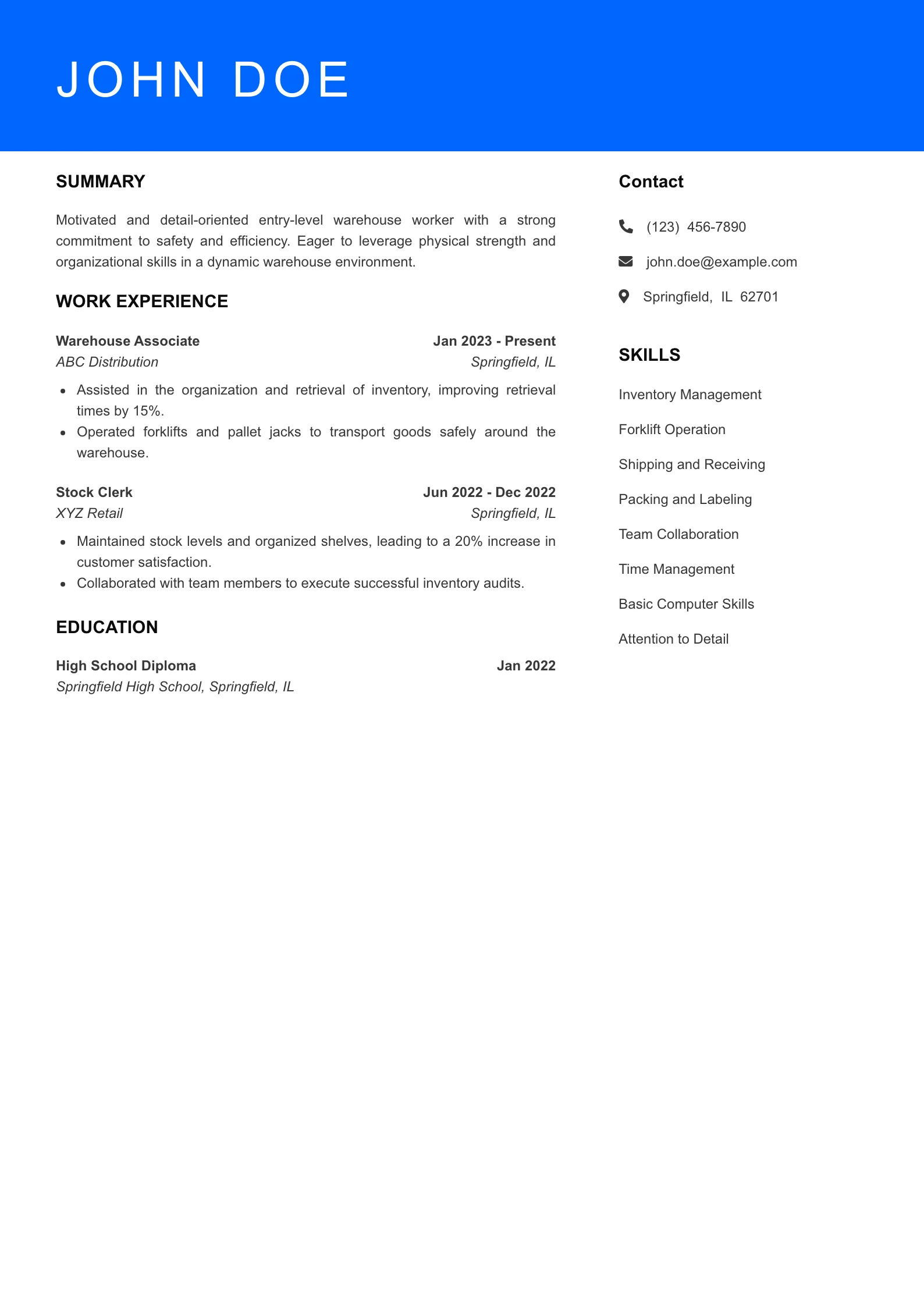 Entry Level Resume Preview