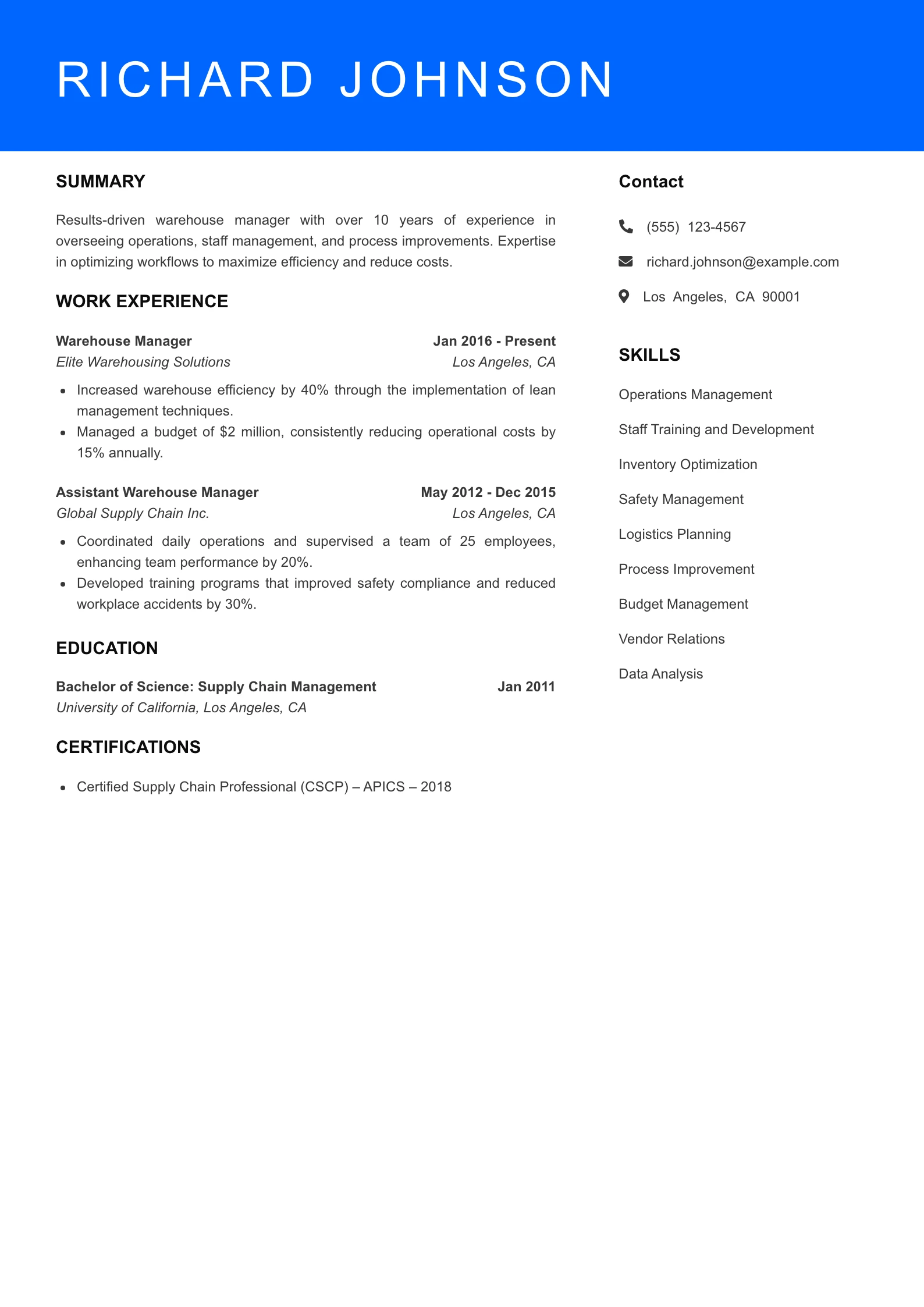Senior Level Resume Preview