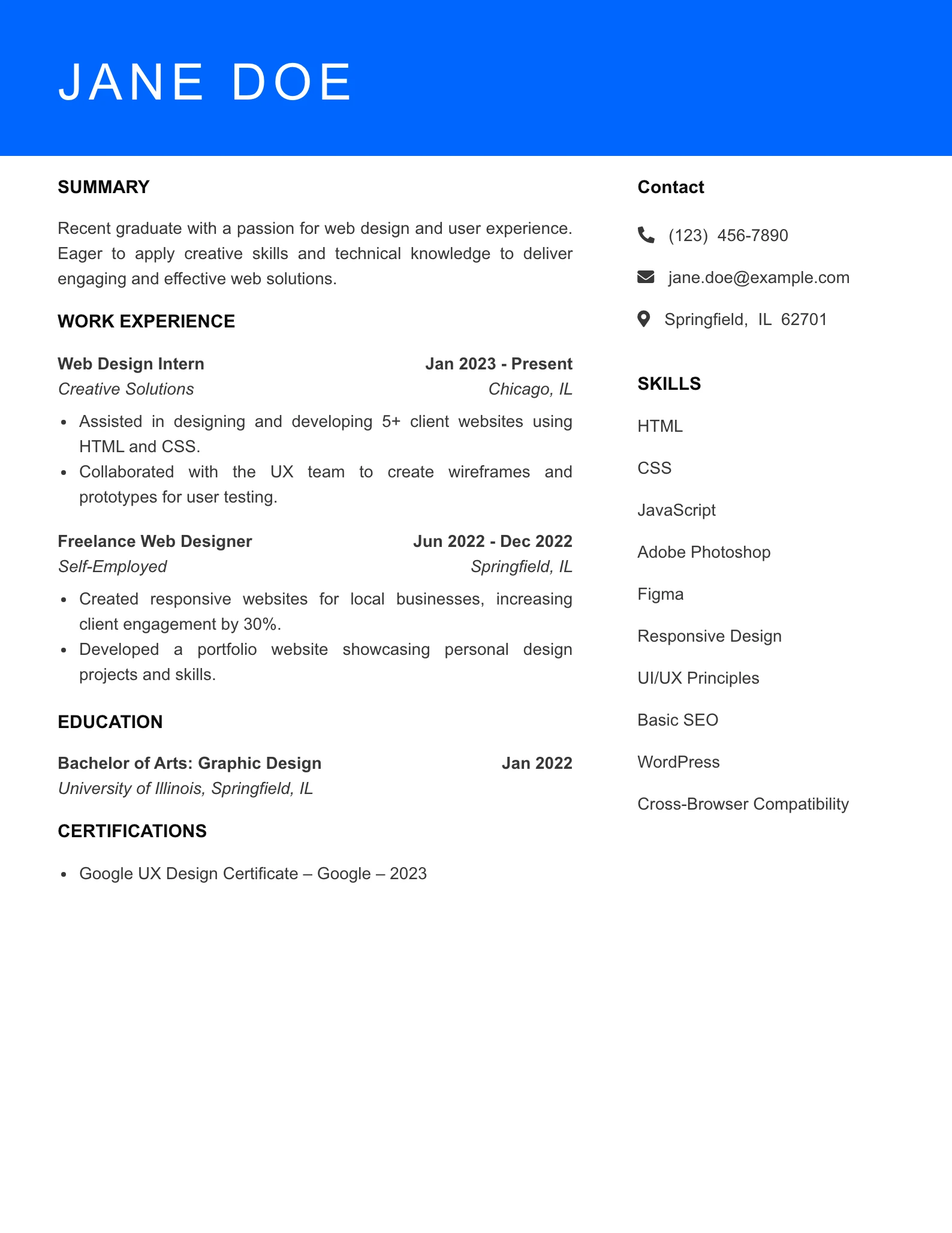 Selected Web Designer Resume