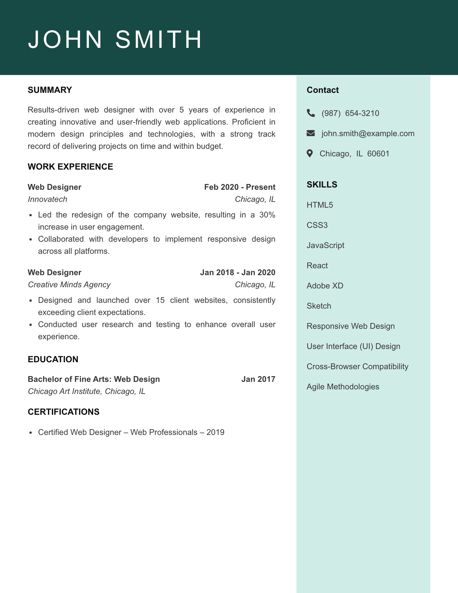 Mid Level Web Designer Resume Example