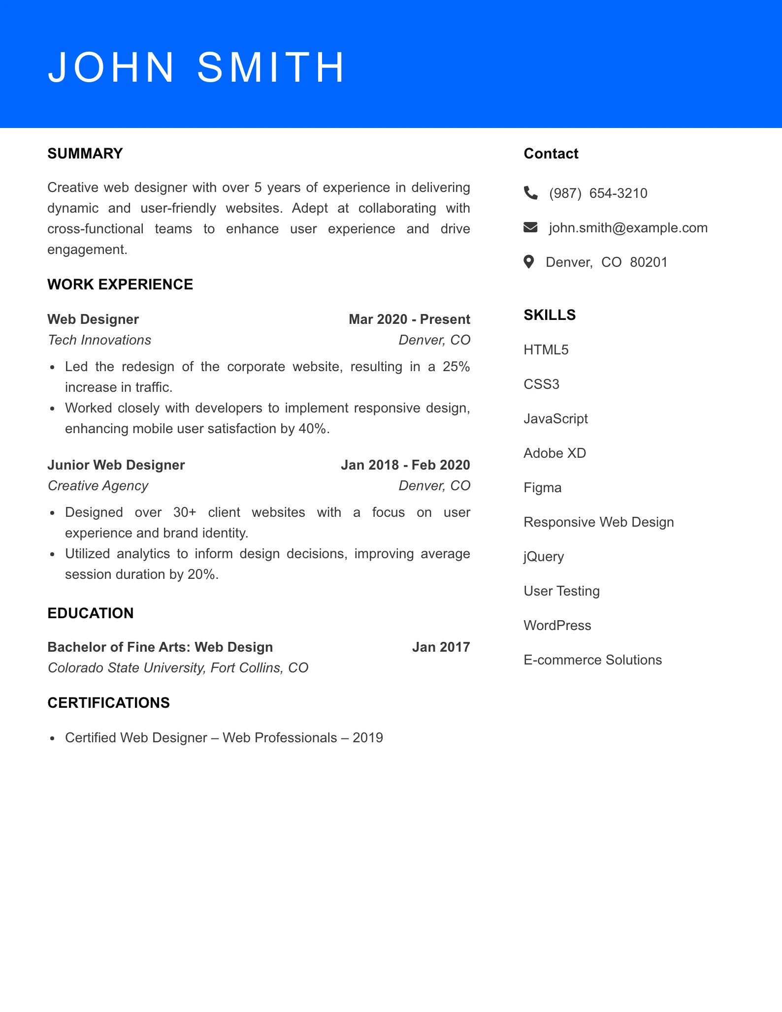Mid Level Web Designer Resume Sample