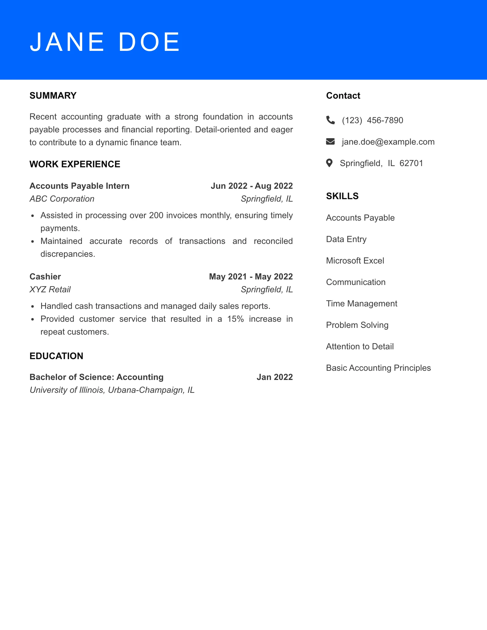 Selected Accounts Payable Specialist Resume