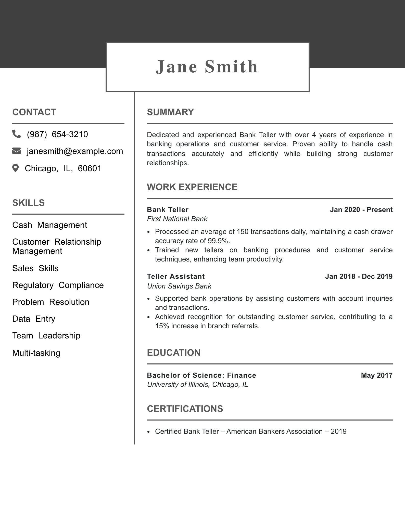 Mid Level Bank Teller Resume Example