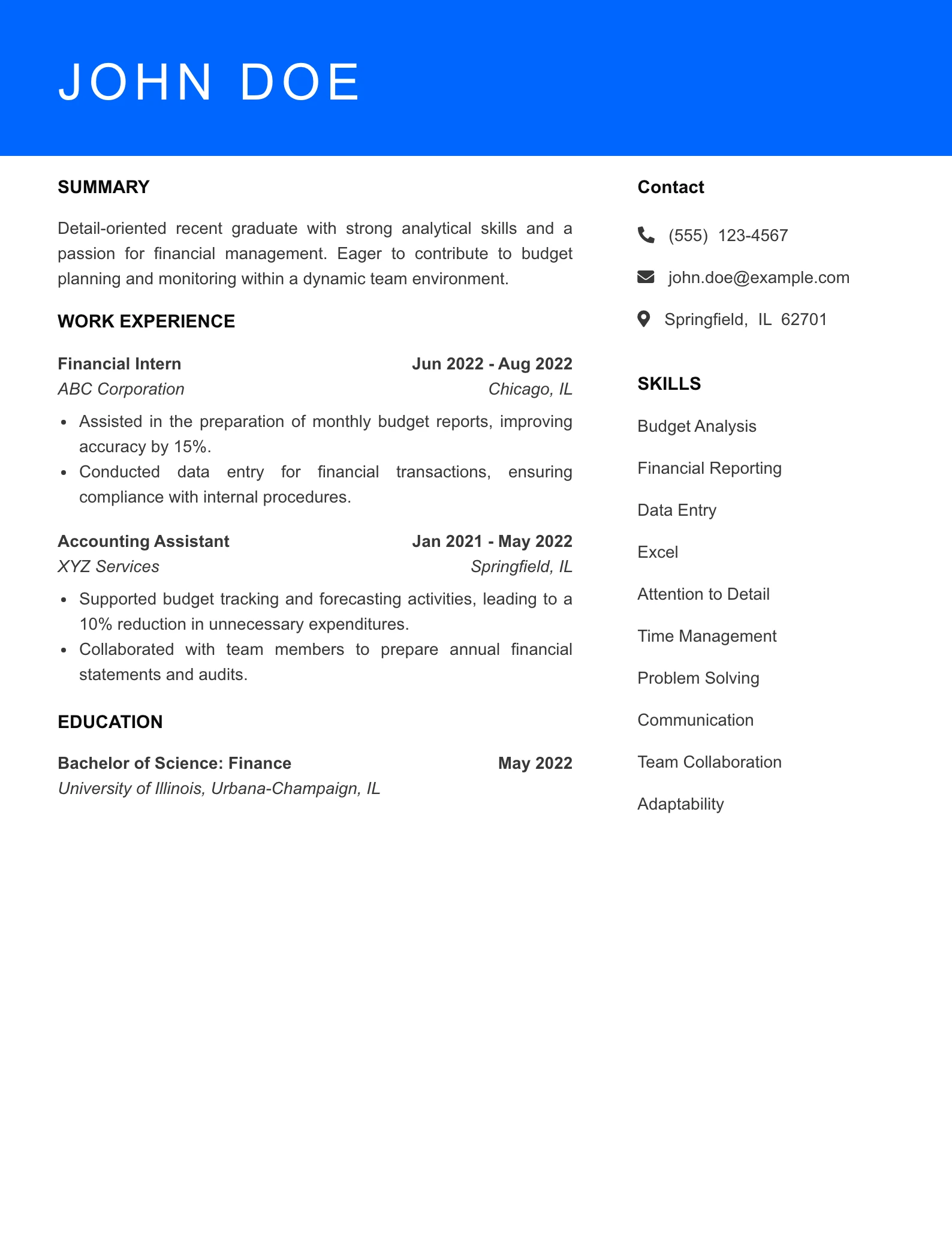 Selected Budget Coordinator Resume