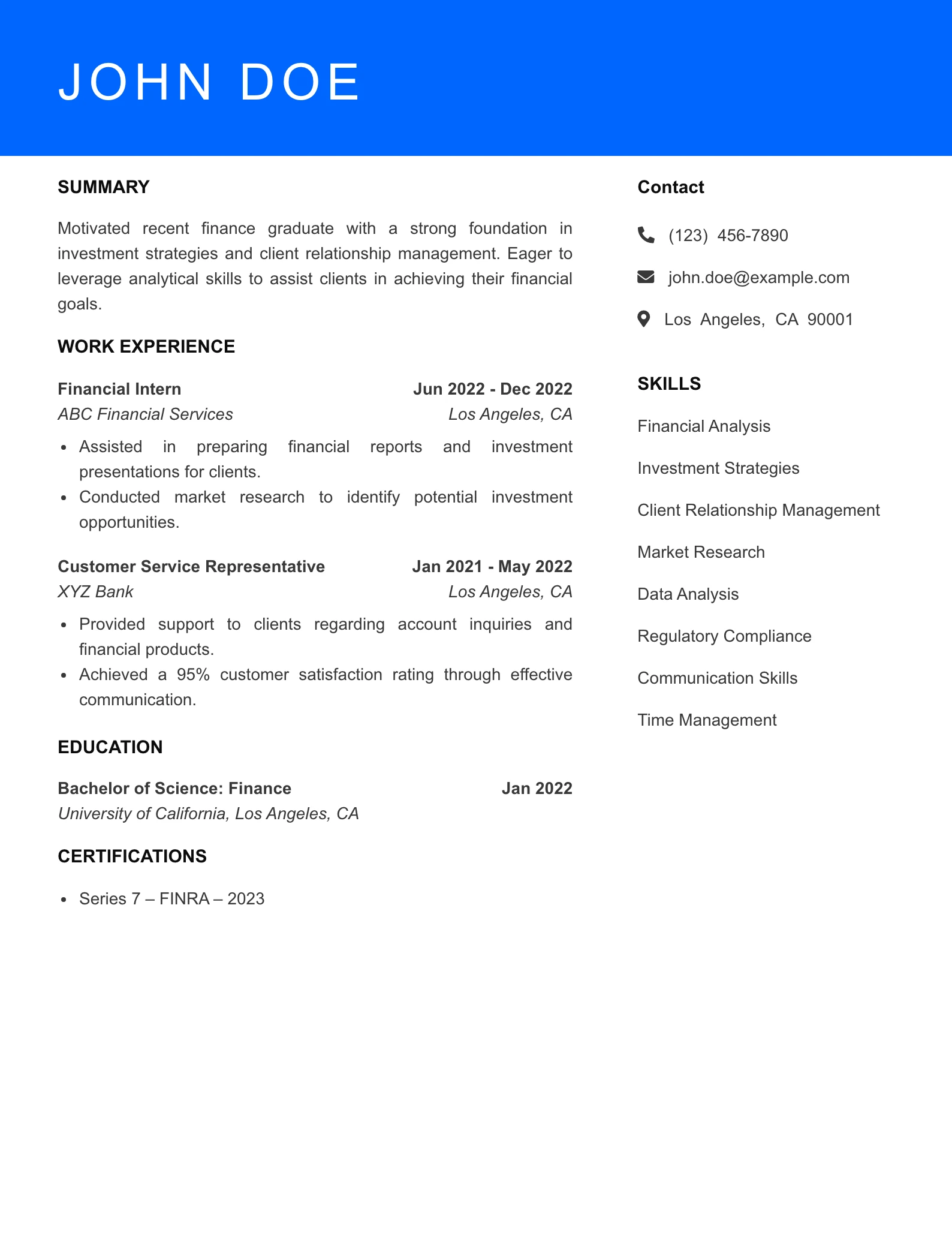 Selected Financial Advisor Resume