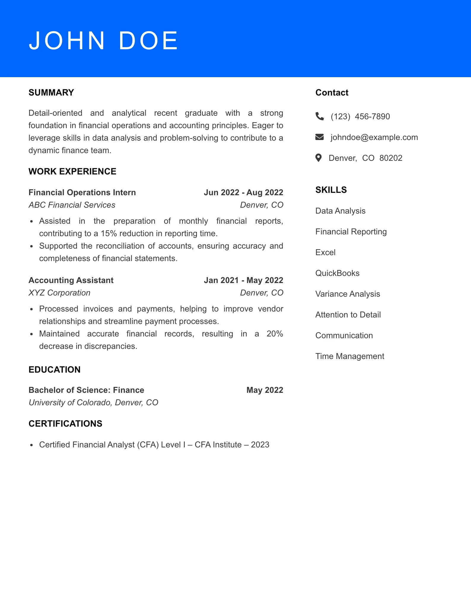 Selected Financial Operations Specialist Resume