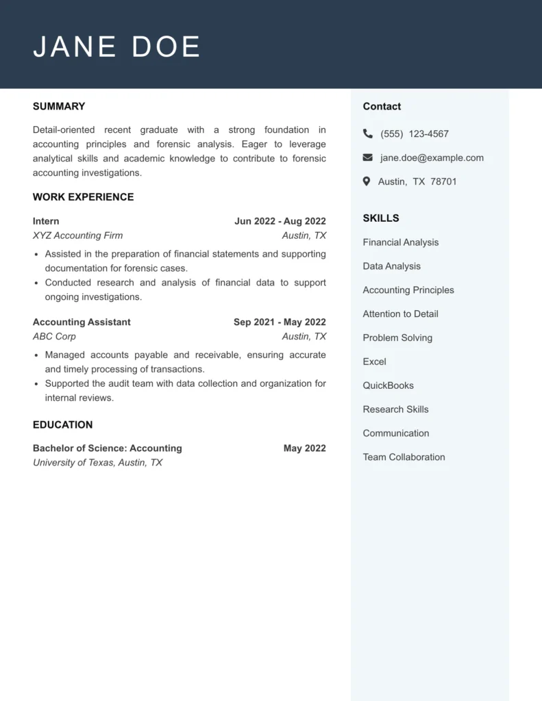 Forensic Accountant Resume Template