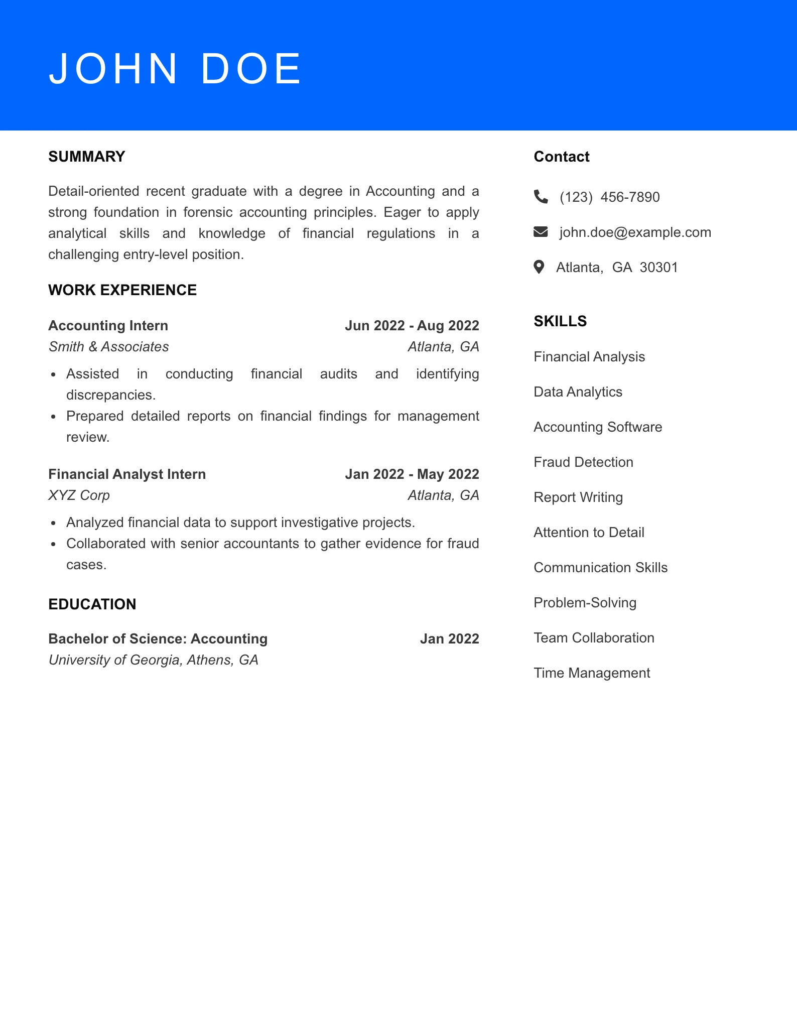Selected Forensic Accountant Resume
