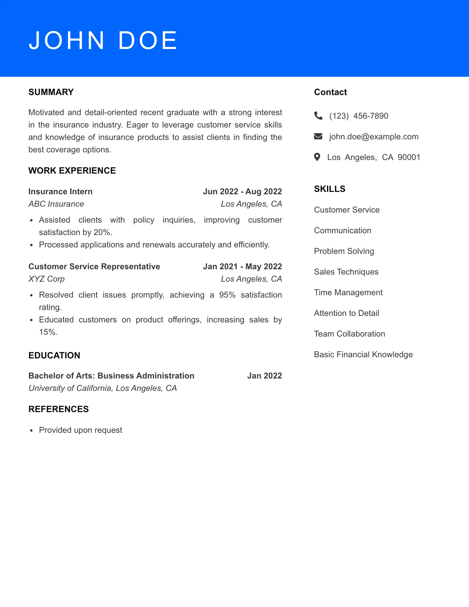 Selected Insurance Agent Resume
