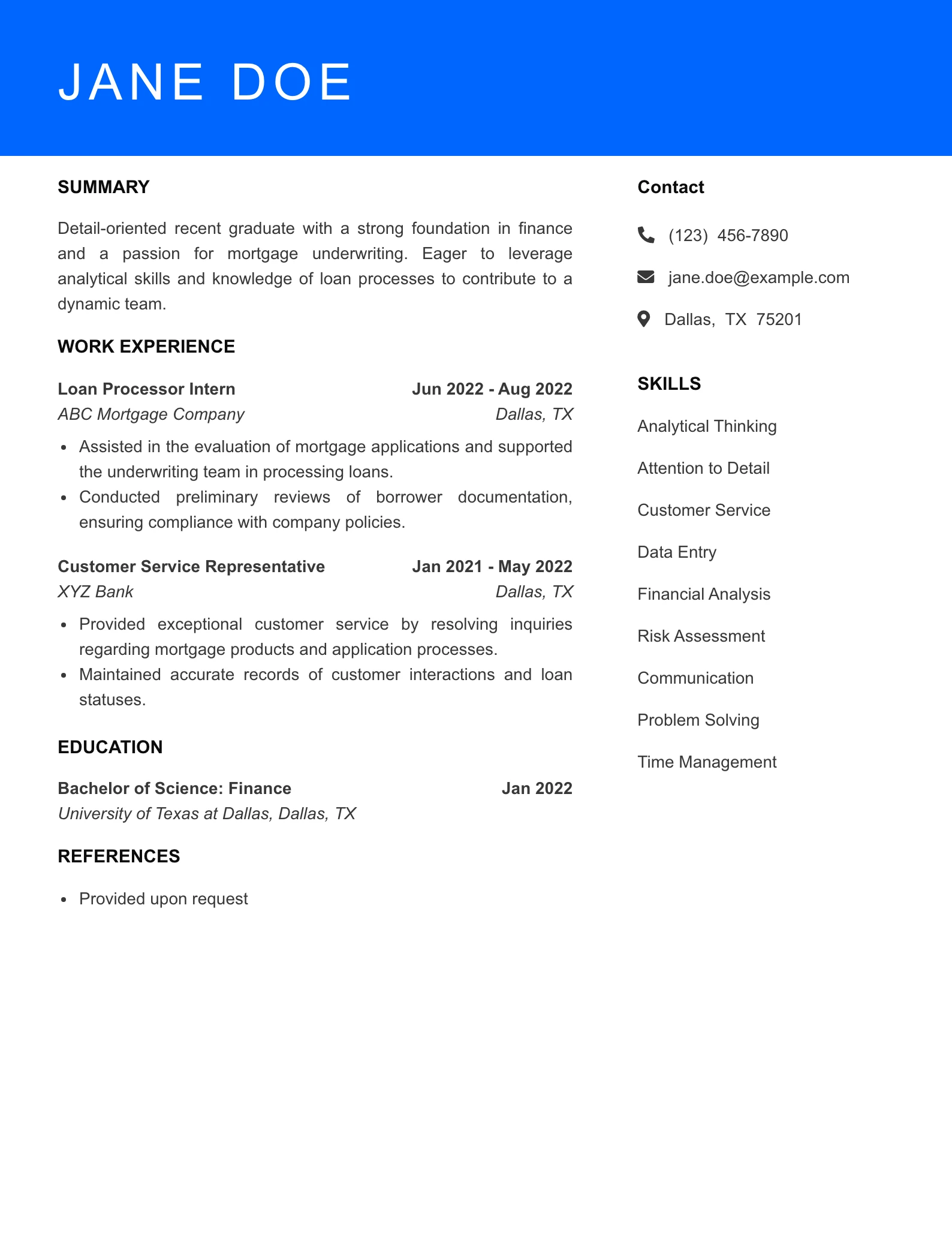 Selected Mortgage Underwriter Resume
