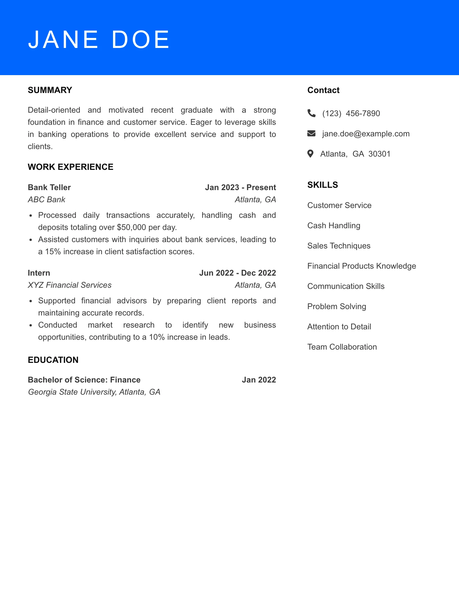 Selected Personal Banker Resume
