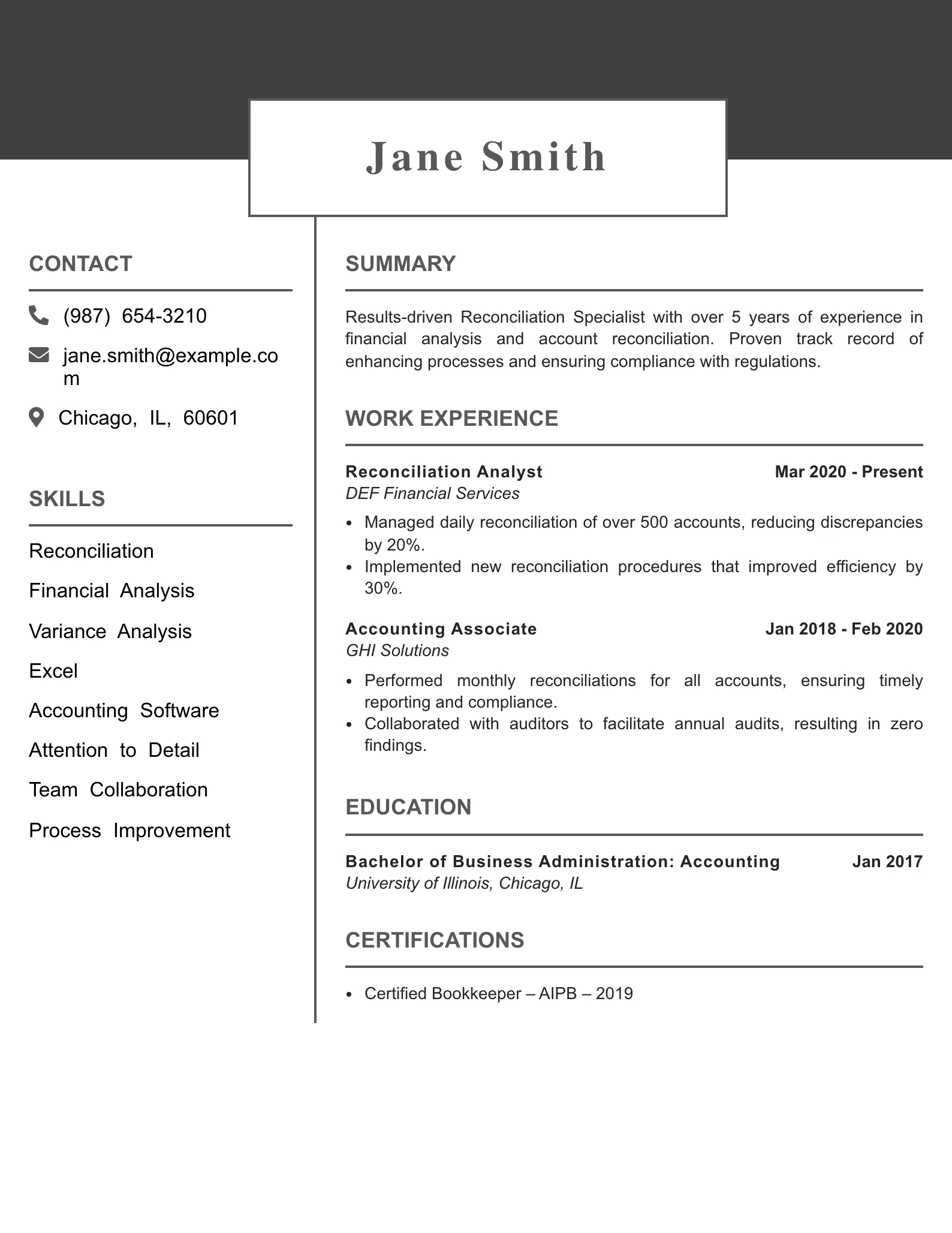 Mid Level Reconciliation Specialist Resume Example