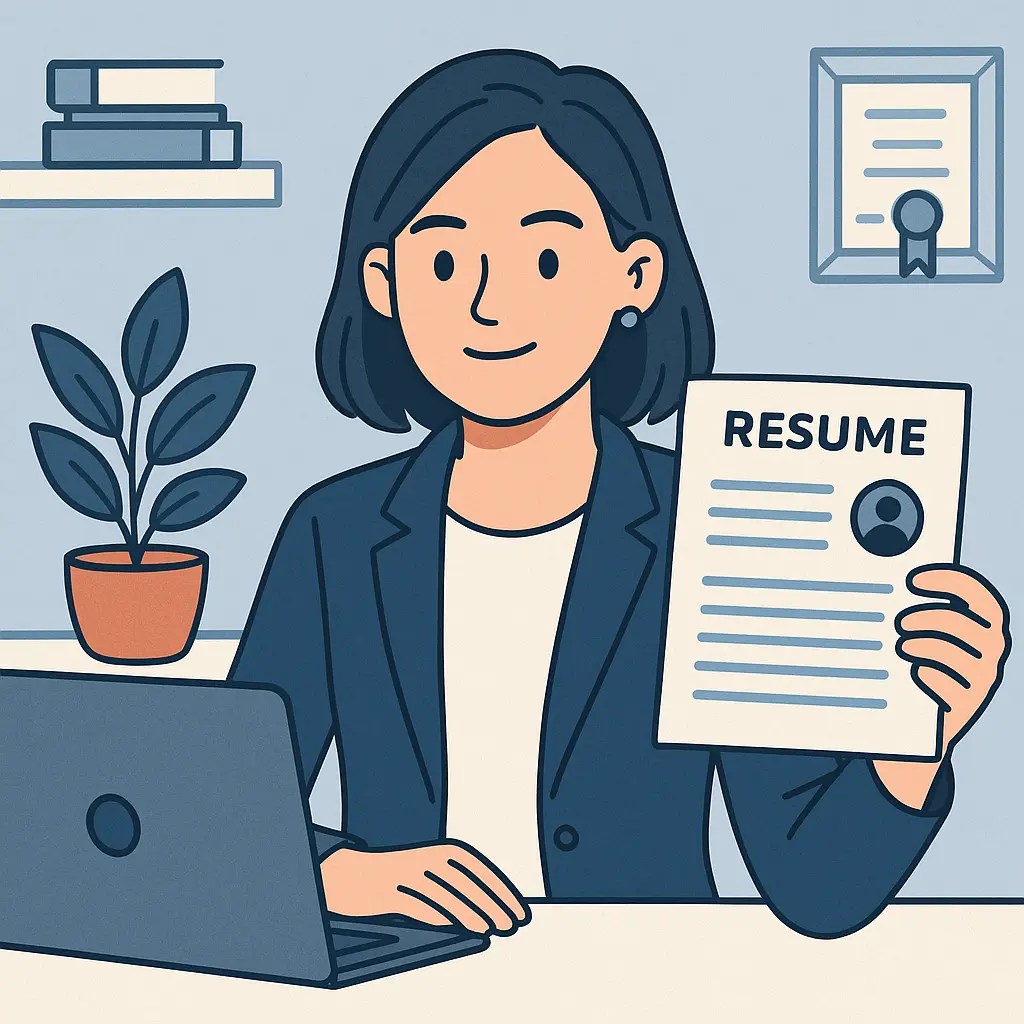An image showing a young professional with resume
