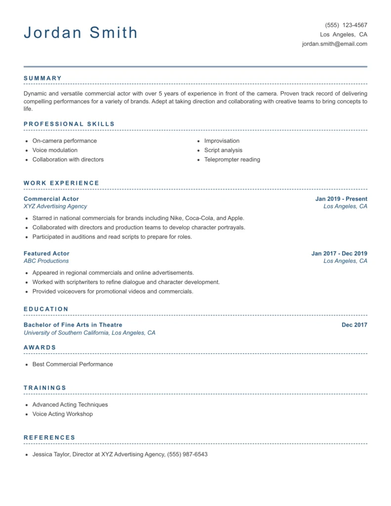 Commercial Actor Resume Template