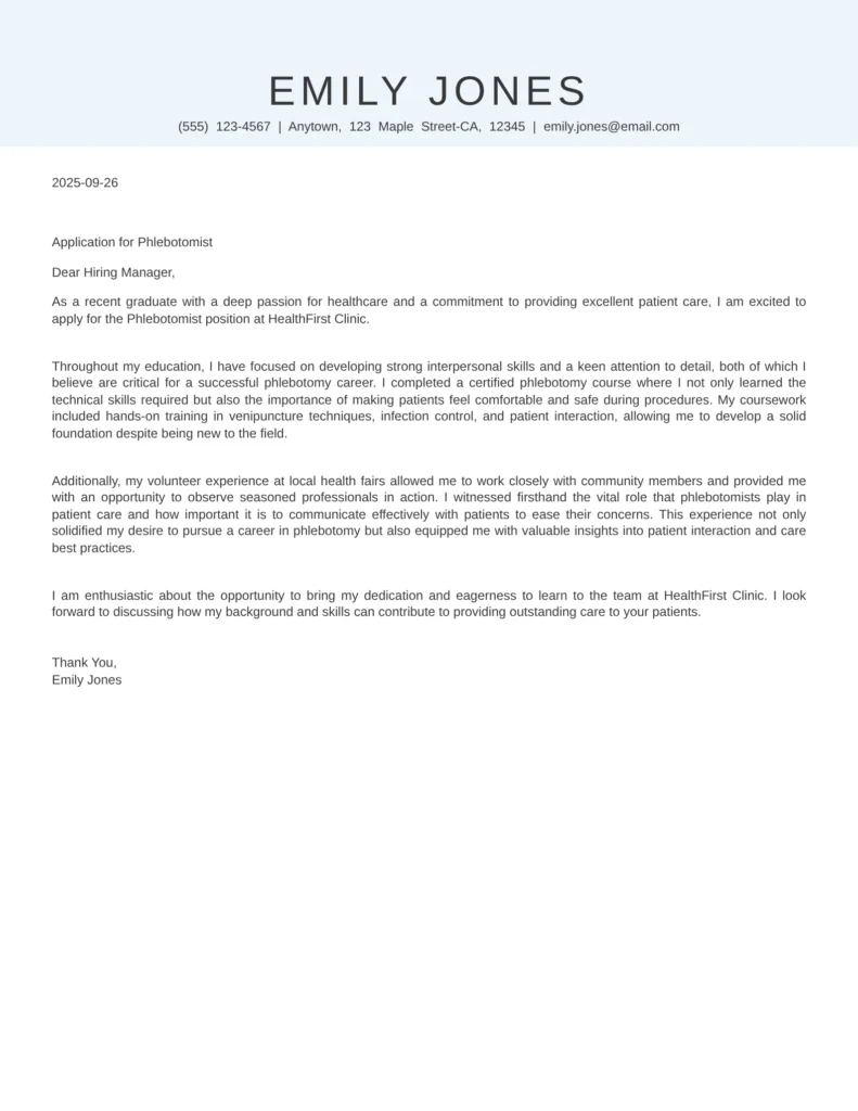 Phlebotomist With No Experience Cover letter Template