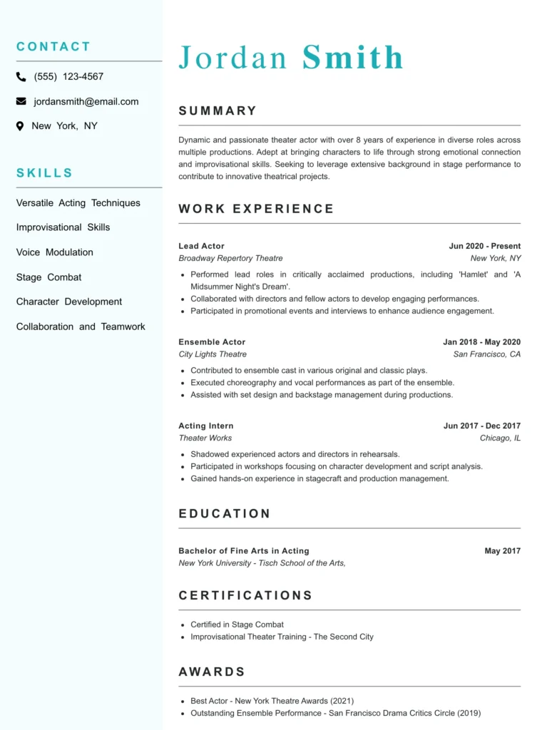 Theatre Actor Resume Template