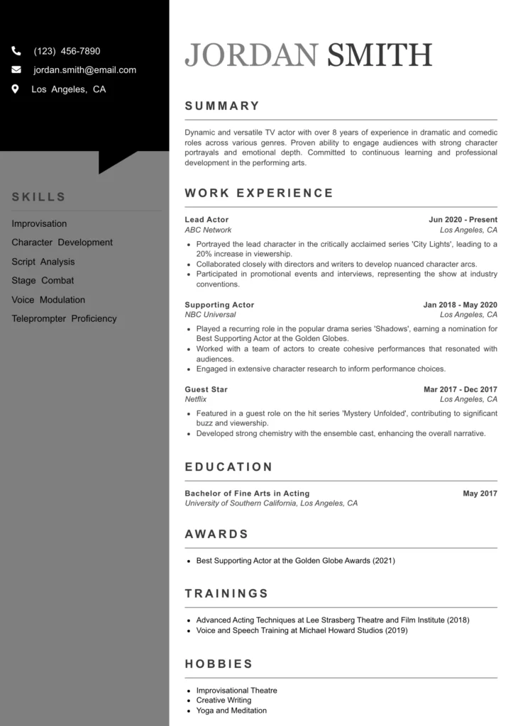 TV Actor Resume Template