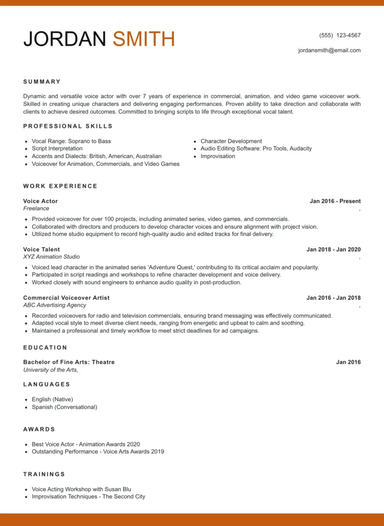 Voice Actor Resume Template