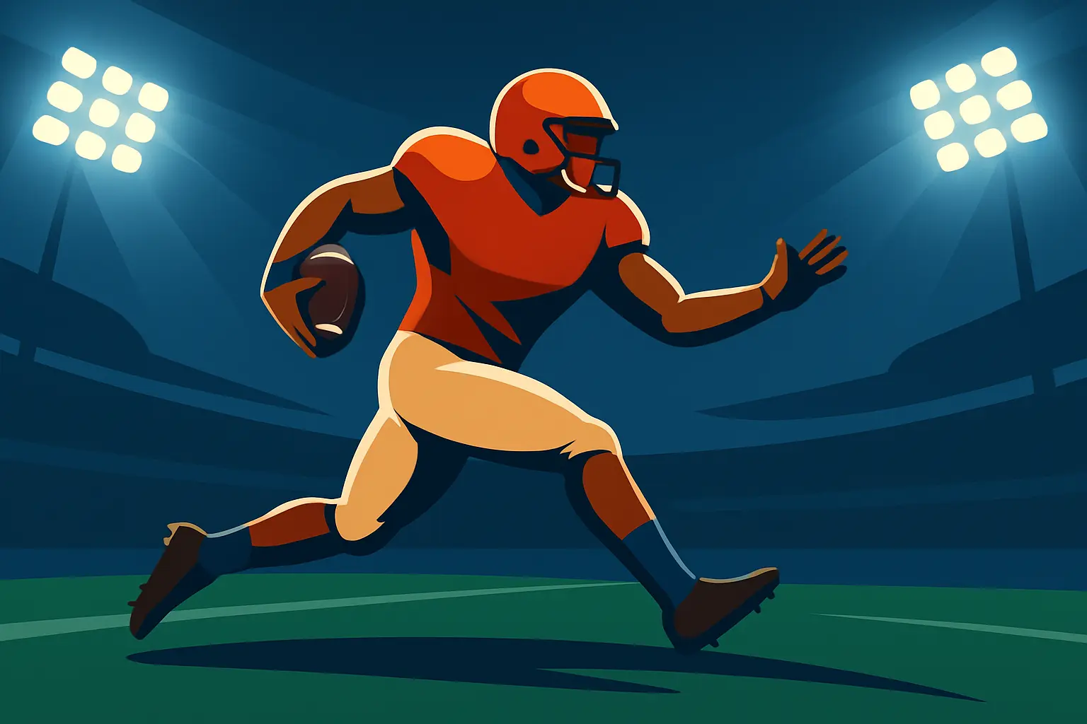 American football player in motion on the field — digital vector illustration showing athletic power and focus for a football player resume article.