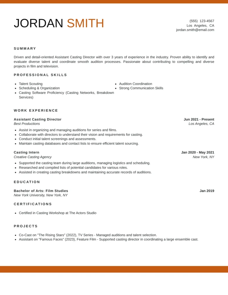 Assistant Casting Director Resume Template