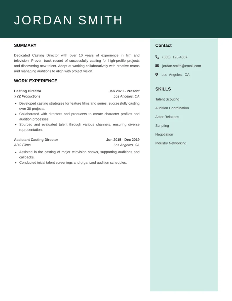 Casting Director Resume Template